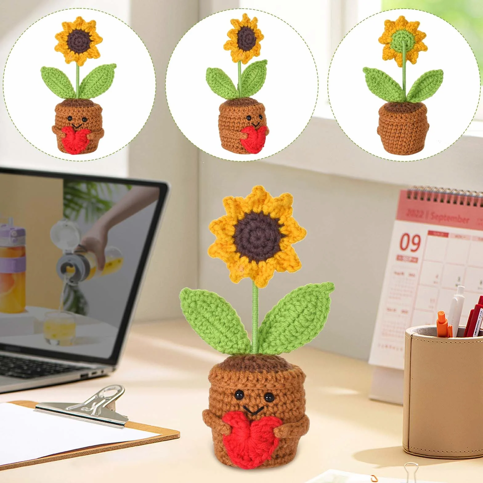 Pocket Hug Girasole positivo, Abbraccio Tascabile Girasole Piccoli Regali, bambola creativa in lana lavorata a maglia, Decorazioni da Scrivania per Casa e Ufficio, regalo di buon miglioramento