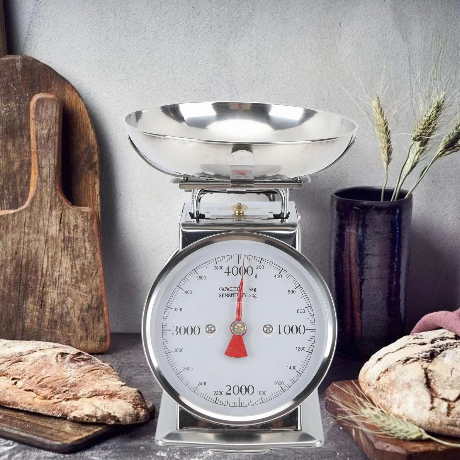 Tyenaza Bilancia da Cucina Meccanica, Tara Manuale, Bilancia per Alimenti con Quadrante in Acciaio Inossidabile ad Alta Precisione con Ciotola Rimovibile per la Cottura in Cucina (4KG)