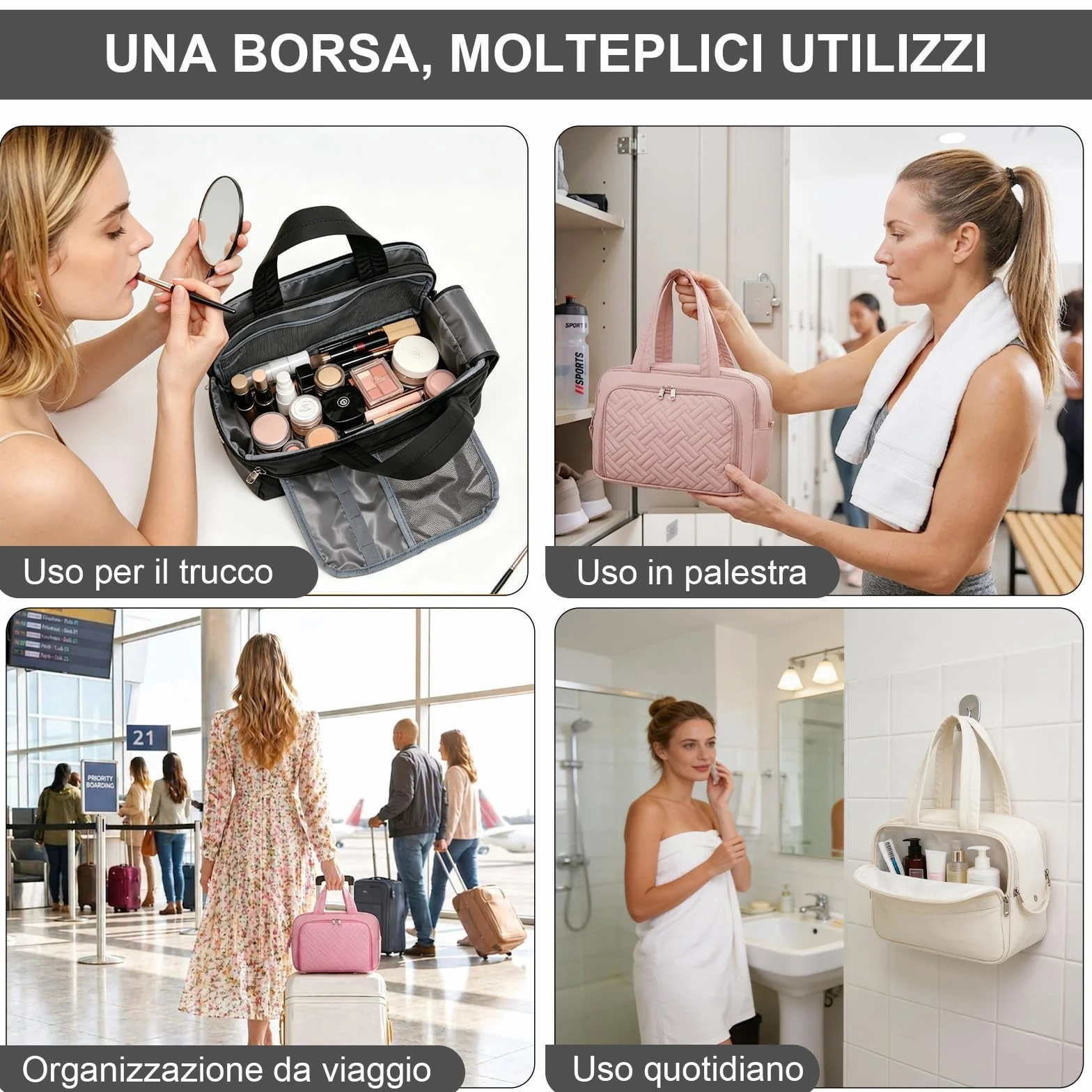 Kono Beauty Case Donna, Trousse da Viaggio Grande, Pochette Make-up, Ampia Apertura, Borsa per Trucchi e Accessori, Impermeabile