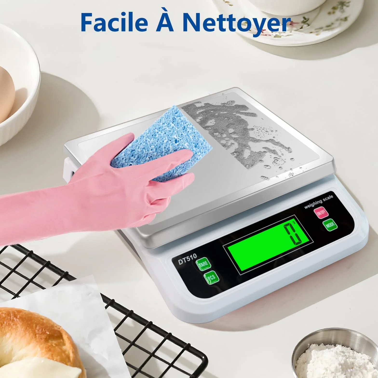 Bilancia da Cucina Professionale 40kg bilancia cucina ad Alta Precisione 1g Bilancia per Alimenti con Display LCD Bilancia Elettronica Funzione Tara Conteggio PCS e 6 Unità