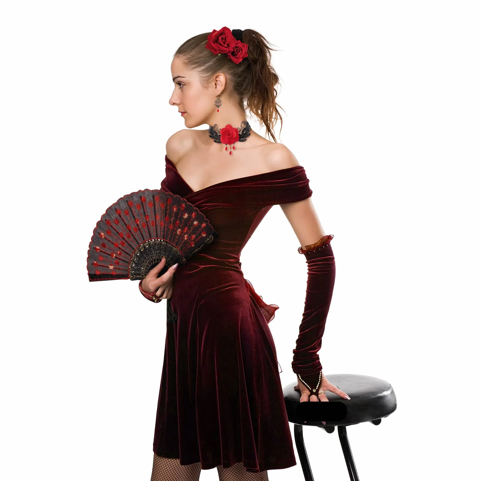 DRESHOW 5 Pacco Spilla Fiore Accessori Capelli Sposa Clip Capelli Rosa Donne Ornamento Testa Ballerina Flamenco