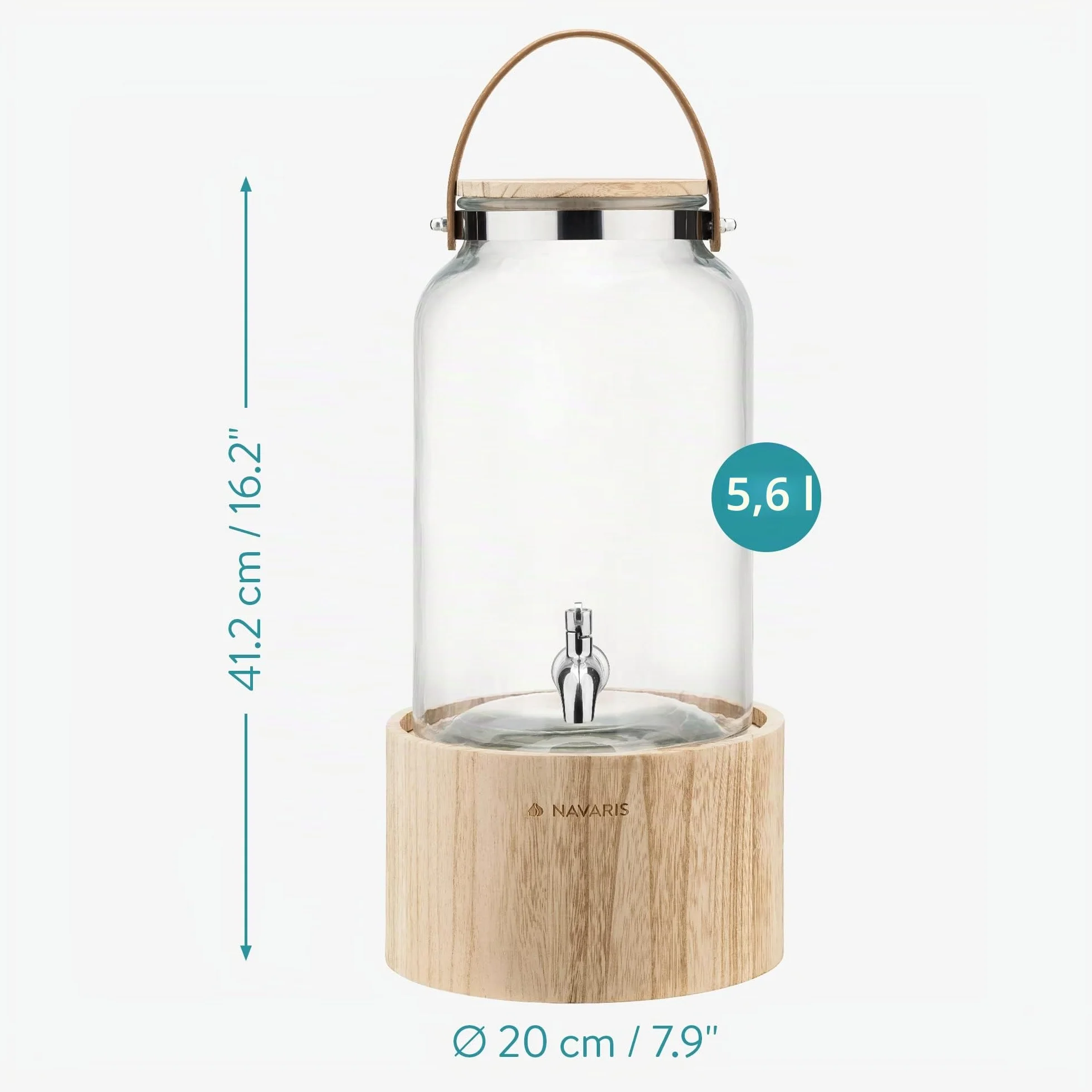Navaris 5.6L Contenitore Bevande in Vetro con Rubinetto Distributore Acqua Sangria Cocktail Vino