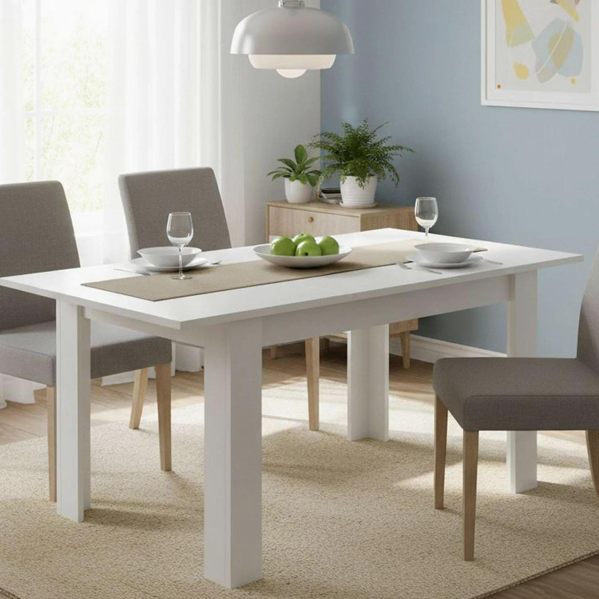 Dmora - Tavolo allungabile Caladora, Consolle con allunghe, Tavolo da pranzo multiuso, Ripiano estensibile da cucina, 190x90 h77 cm, Bianco lucido