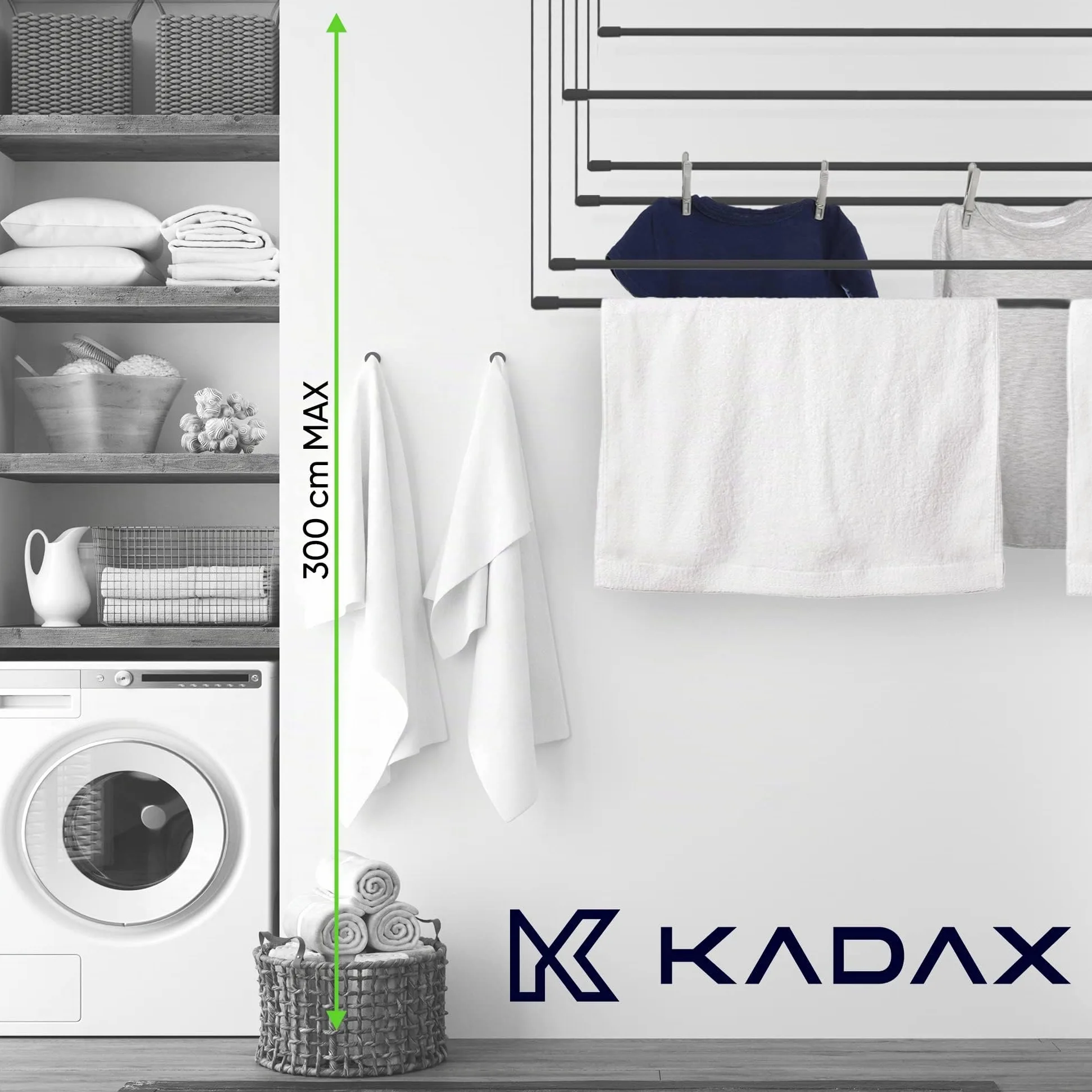 KADAX Stendibiancheria da Soffitto in Acciaio Rivestito in Polietilene, Stendino con Design Salvaspazio e Capacità di Carico di 12 kg (Nero, 6 x 170)