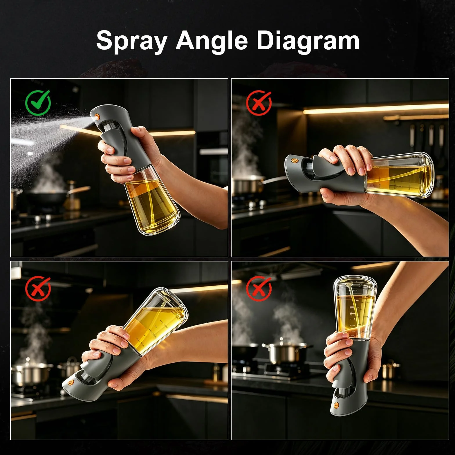 Ibergrif Spruzzatore Olio 180ml Bottiglia Spray Vetro Borosilicato per Friggitrice ad Aria Cucina Erogazione Precisa 1g Senza BPA Antigoccia Grigio M528B