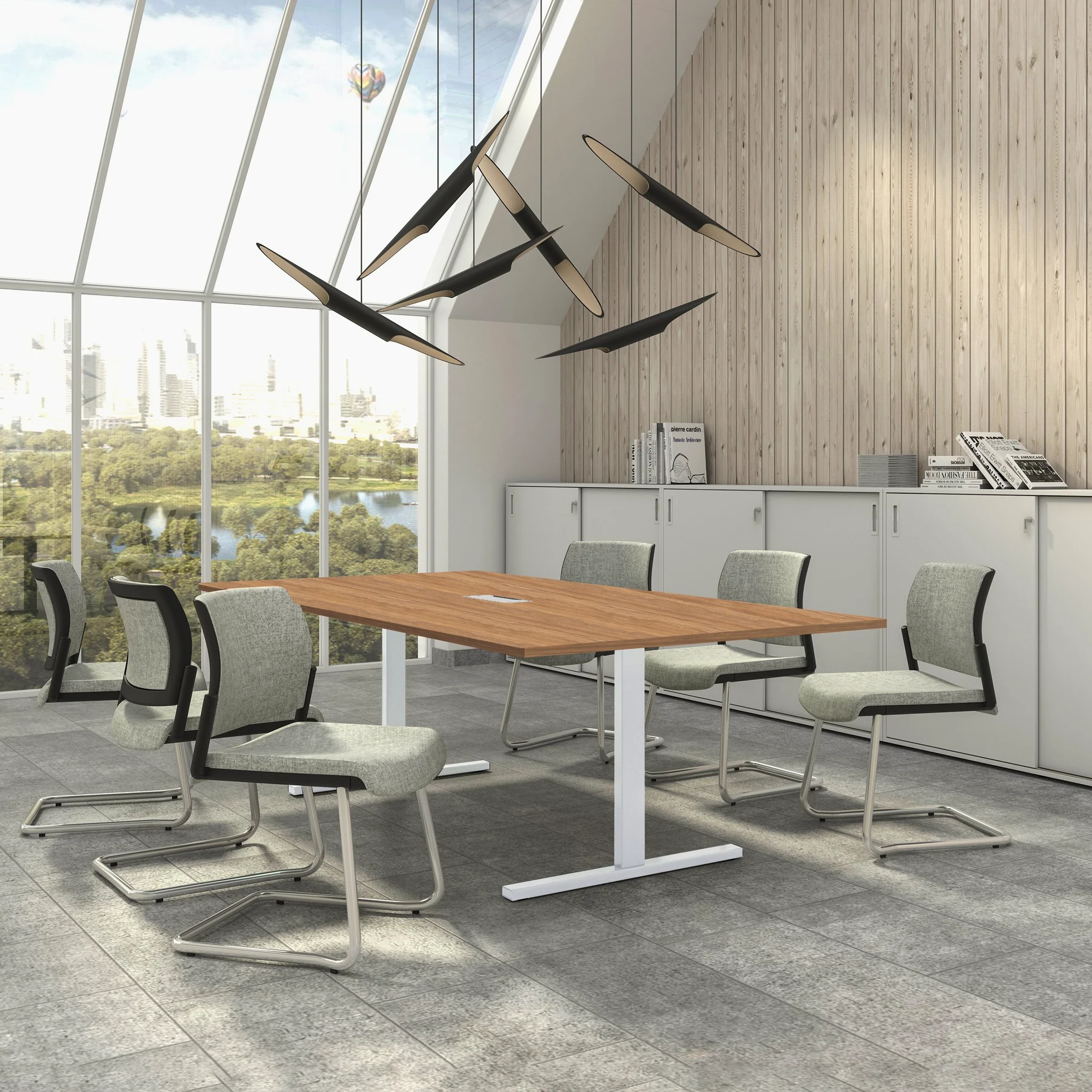 Weber Büro Easy - Tavolo da conferenza, 240 x 120 cm, in legno di rovere ambra con impianto elettrico, colore: Bianco
