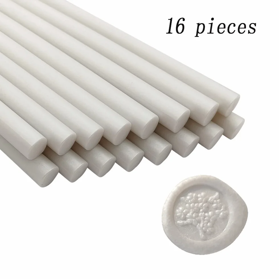 16 bastoncini di ceralacca per colla a pistola, colore bianco perlato, per pistola per colla da 1,1 cm, per inviti di nozze, biglietti, buste