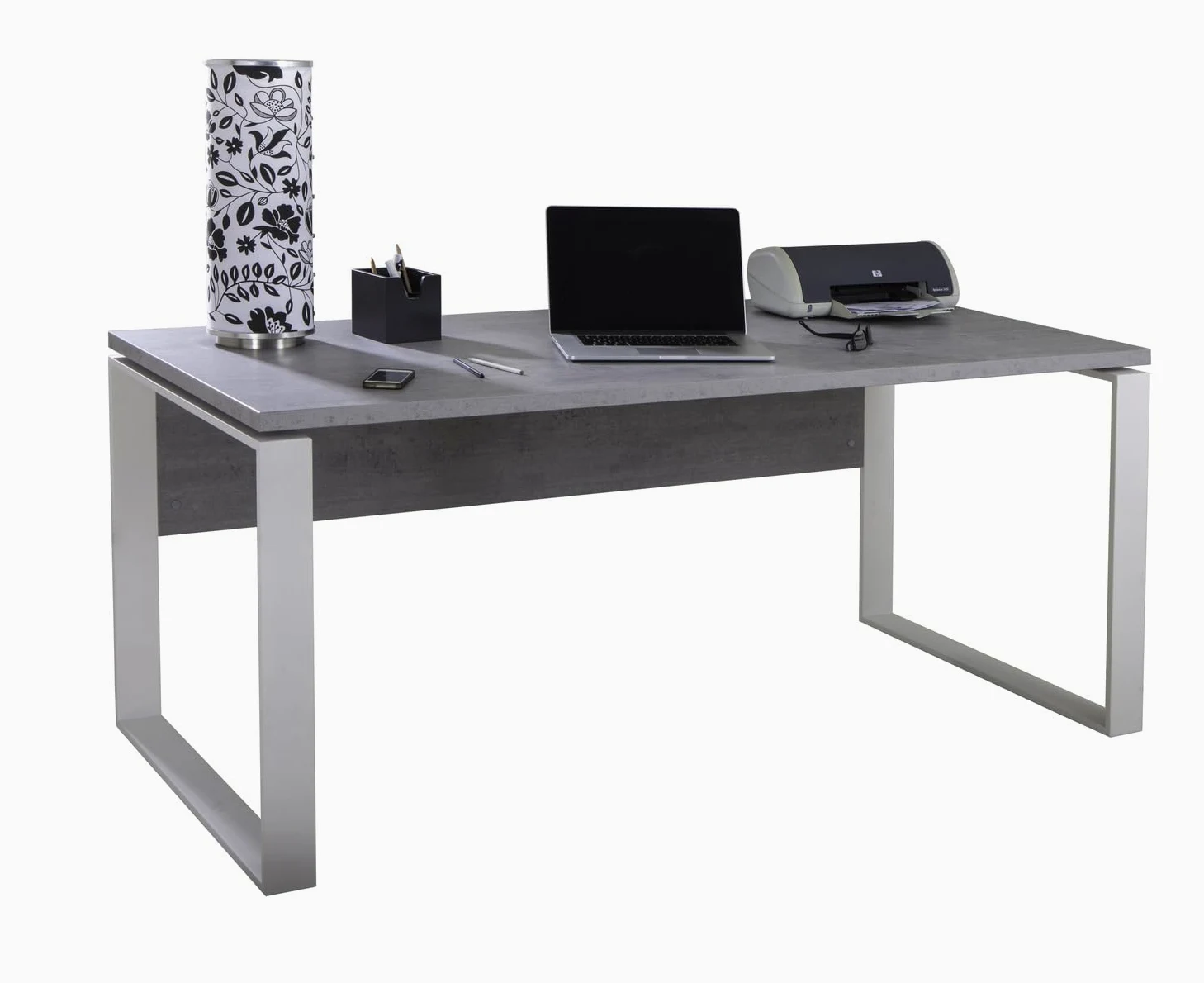 Composad | Scrivania della Linea DISEGNO con gambe in metallo, Scrivania PC Moderna, (LxAxP) 170x74,50x80 cm, Colore Grigio Cemento e gambe Bianco, per Ufficio, Studio, Made in Italy