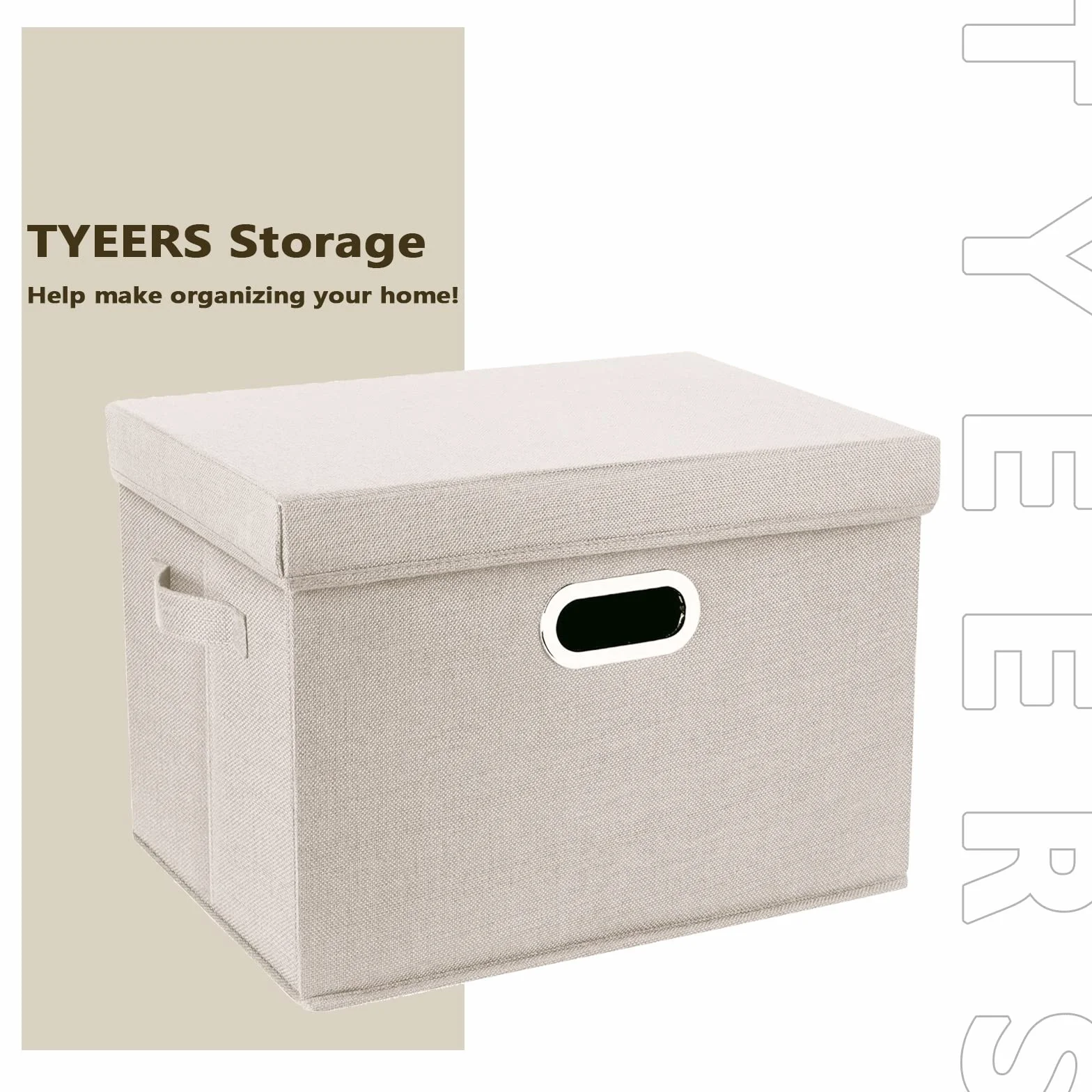 TYEERS Grandi Scatole Portaoggetti in Tessuto Pieghevole 44x30x29 cm Set di 3 Beige