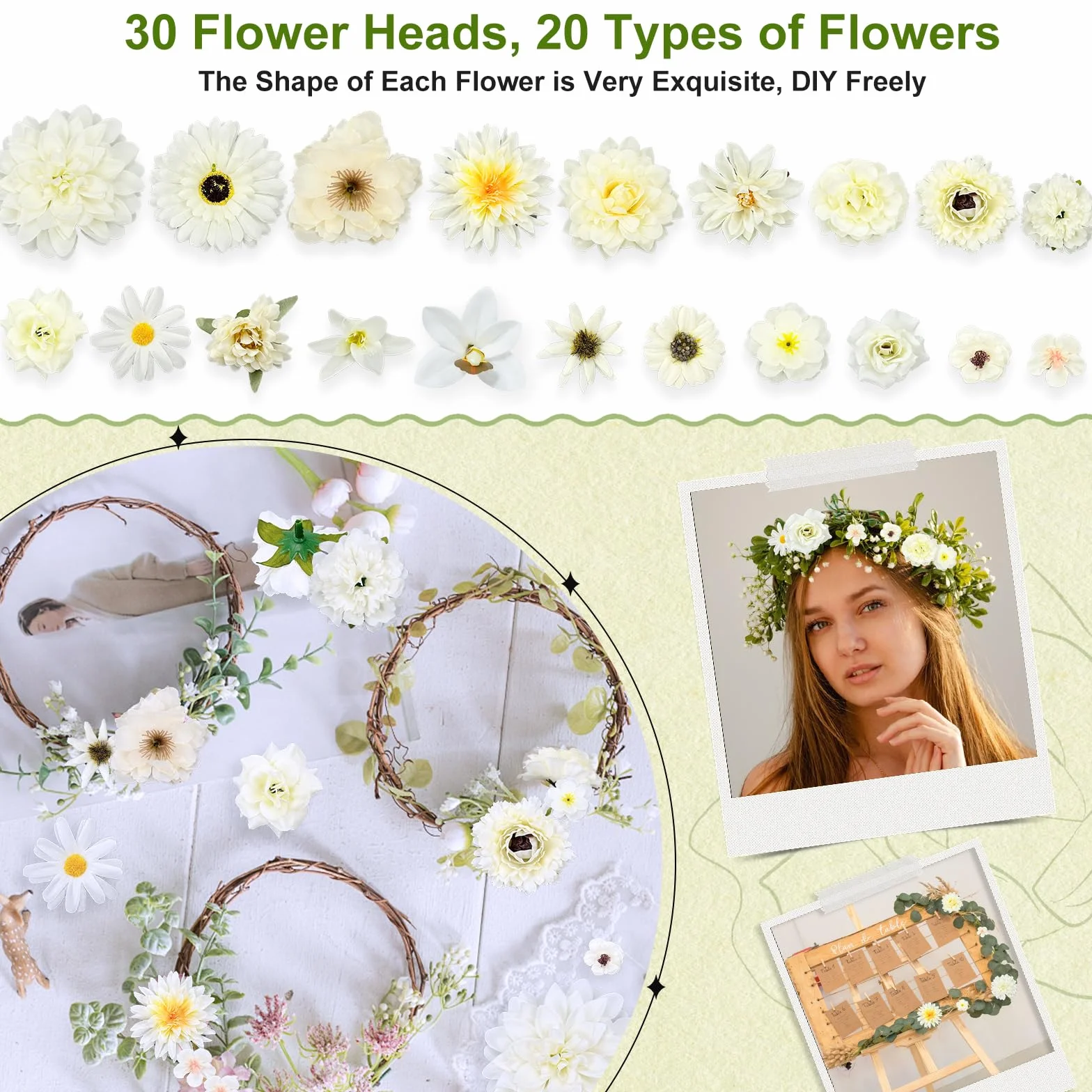 30 pezzi di fiori artificiali, teste di fiori artificiali, per fai da te, mini decorazione di fiori artificiali, margherite, peonie, teste di fiori di seta, per matrimoni, feste, decorazioni