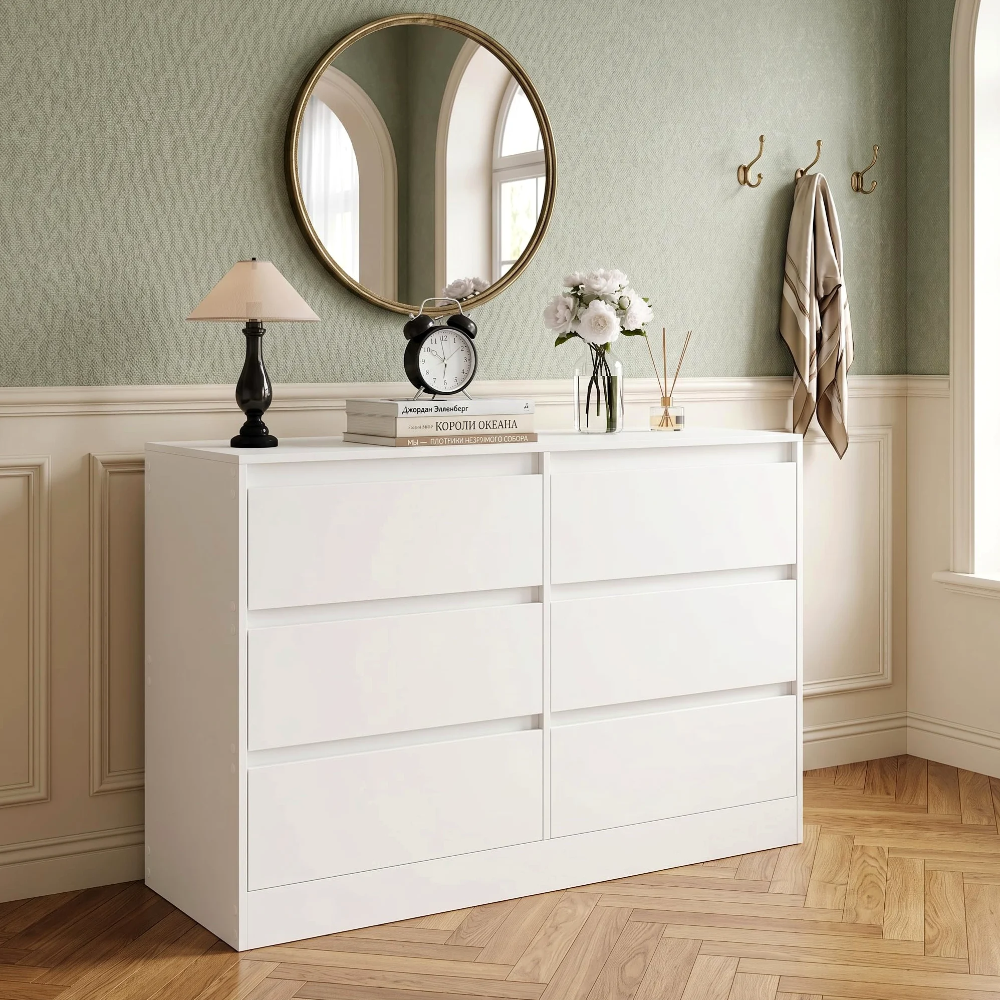 Cassettiera Camera da Letto, Moderna Comò Camera da Letto in Legno, per Soggiorno, Sala da Pranzo e Corridoio, 100 x 37 x 69 cm，Bianco