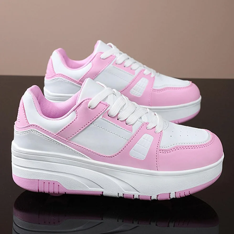ENEN Scarpe con Rotelle Bambina Sportive Skateboard 4 Ruote Sneakers Outdoor Multisport Bianco Rosa Nero