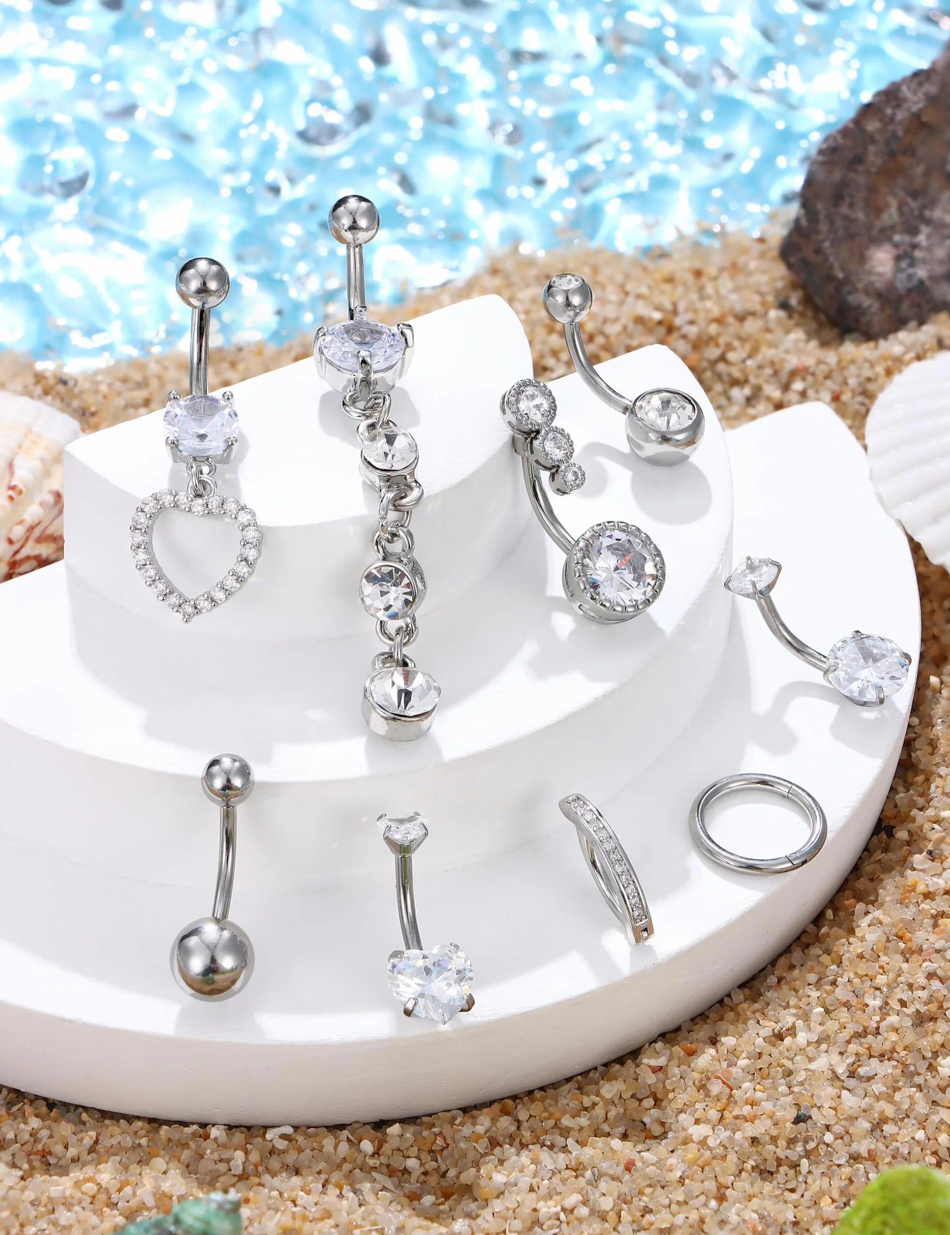 YADOCA 14G 9 Pezzi Piercing Ombelico Acciaio Chirurgico Argento Oro CZ Anello