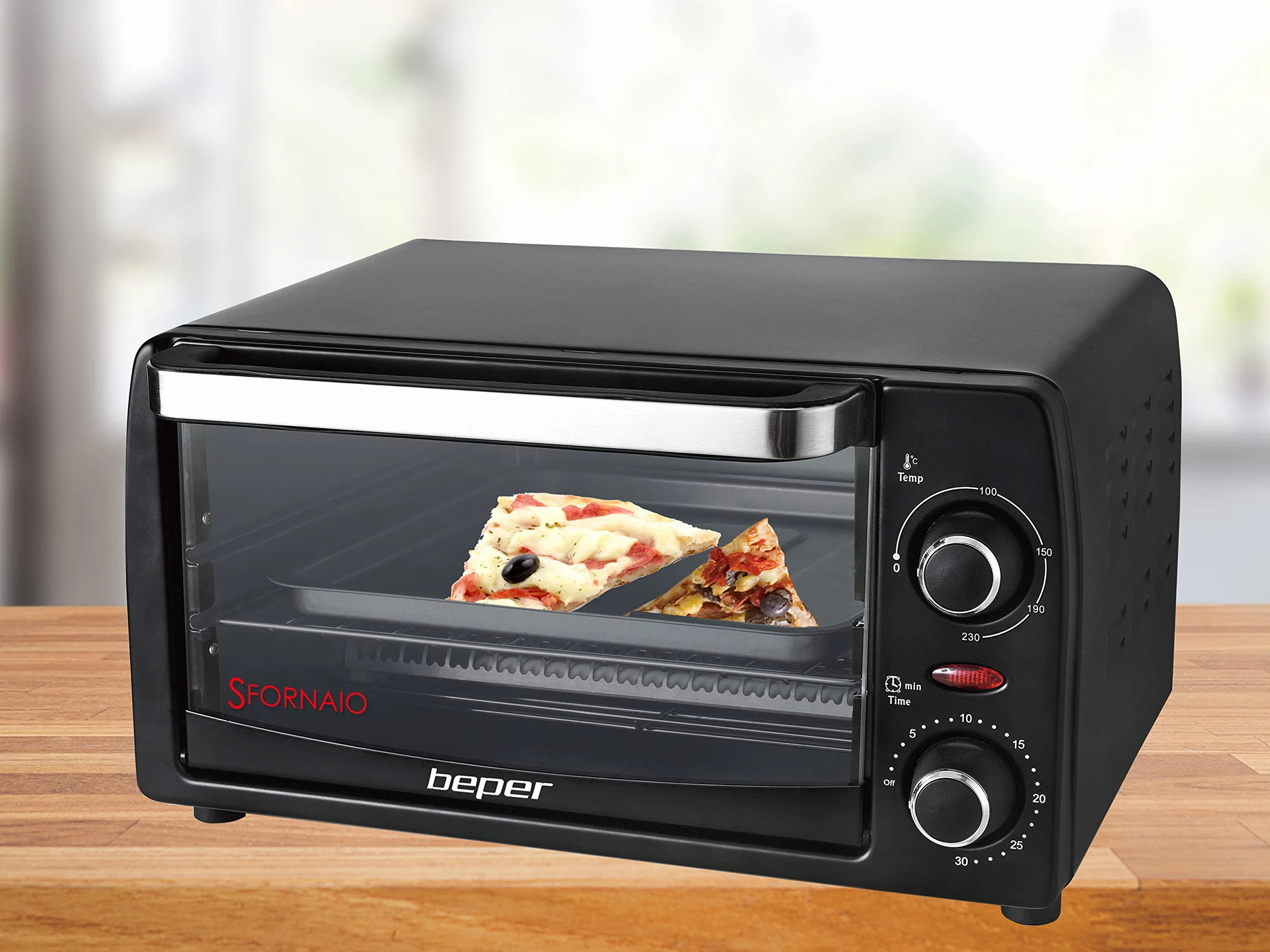 Beper Fornetto Elettrico 12L, Elementi Riscaldanti al Quarzo, Temperatura Regolabile 230°C, Nero