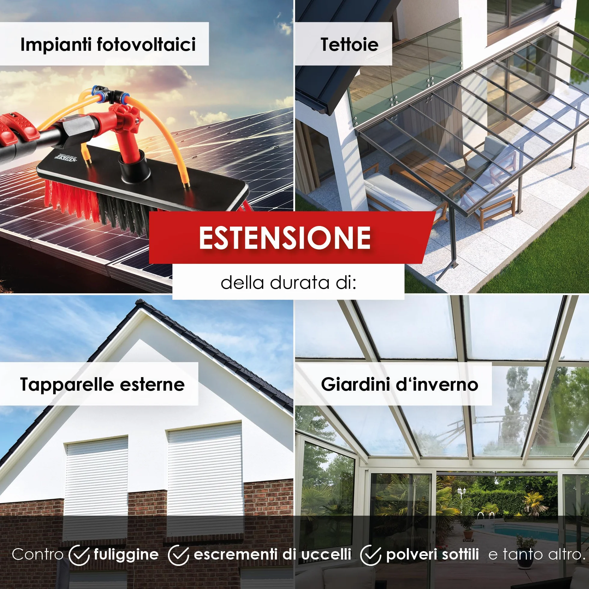 BoomDing Kit Pulizia Pannelli fotovoltaici | 4,6 Metri | Alluminio | Estensibile | per pulizia fotovoltaico | Scopa per lavare Tapparelle | Spazzola telescopica per lavaggio pannelli fotovoltaici