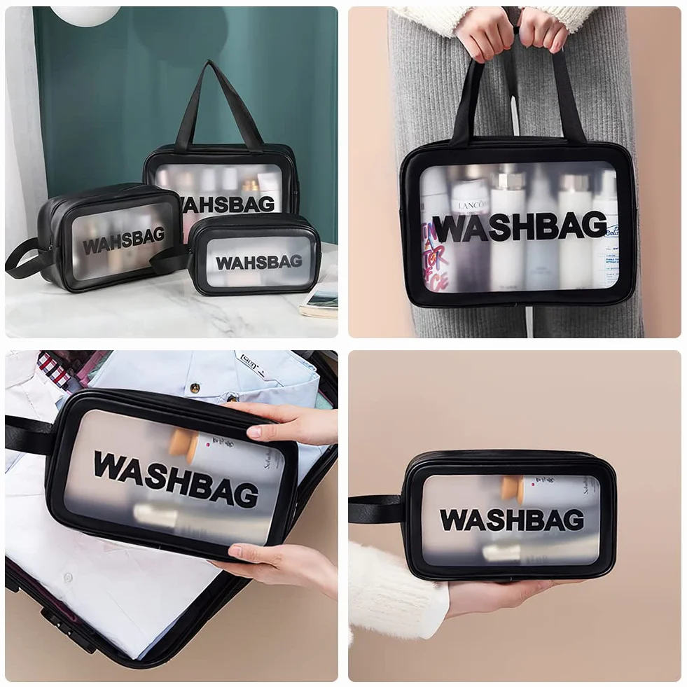 Aucuu Borse Da Toilette Trasparente 3 Pezzi PVC Trousse da Viaggio Impermeabile Borsa Cosmetici Portatile