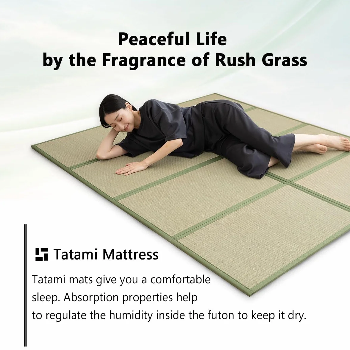 EMOOR Tappetino Tatami Giapponese 90 x 200 cm Erba Naturale (Non Tinta), Materasso Igusa Pieghevole Dormire a Terra Materasso Futon Giapponese Meditazione Yoga Zen
