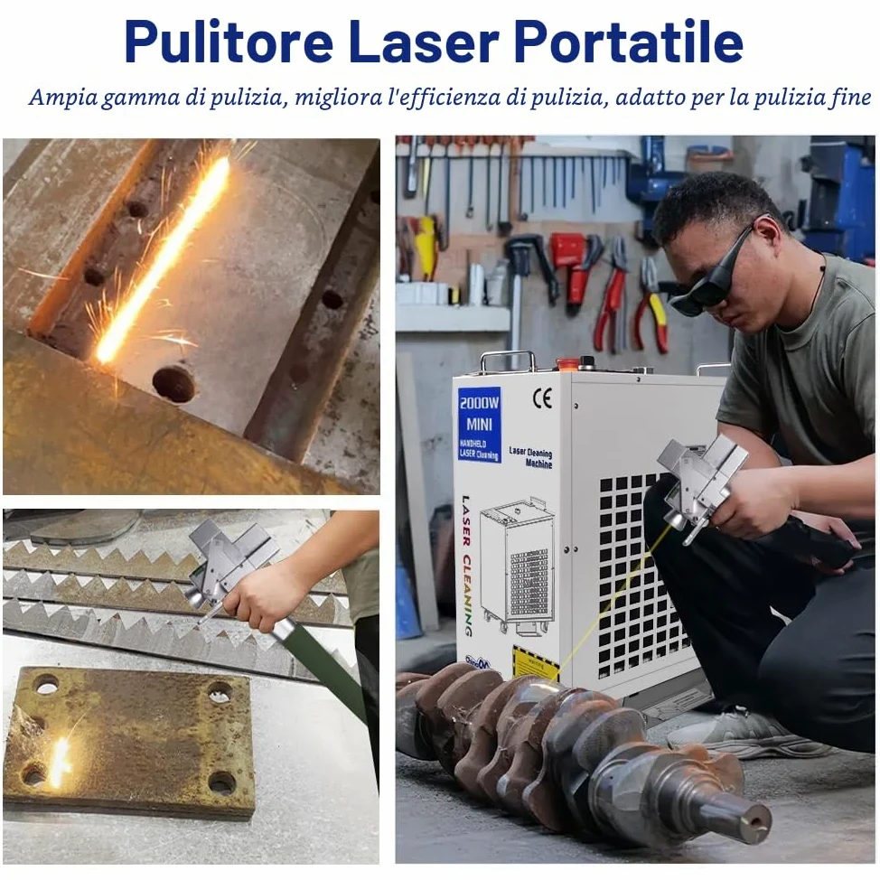 Macchina per la pulizia laser a fibra 1500W manuale, rimozione di ruggine, olio, vernice, sporco, macchie, rivestimenti, attrezzatura per pulizia laser (con 1 modalità di pulizia)