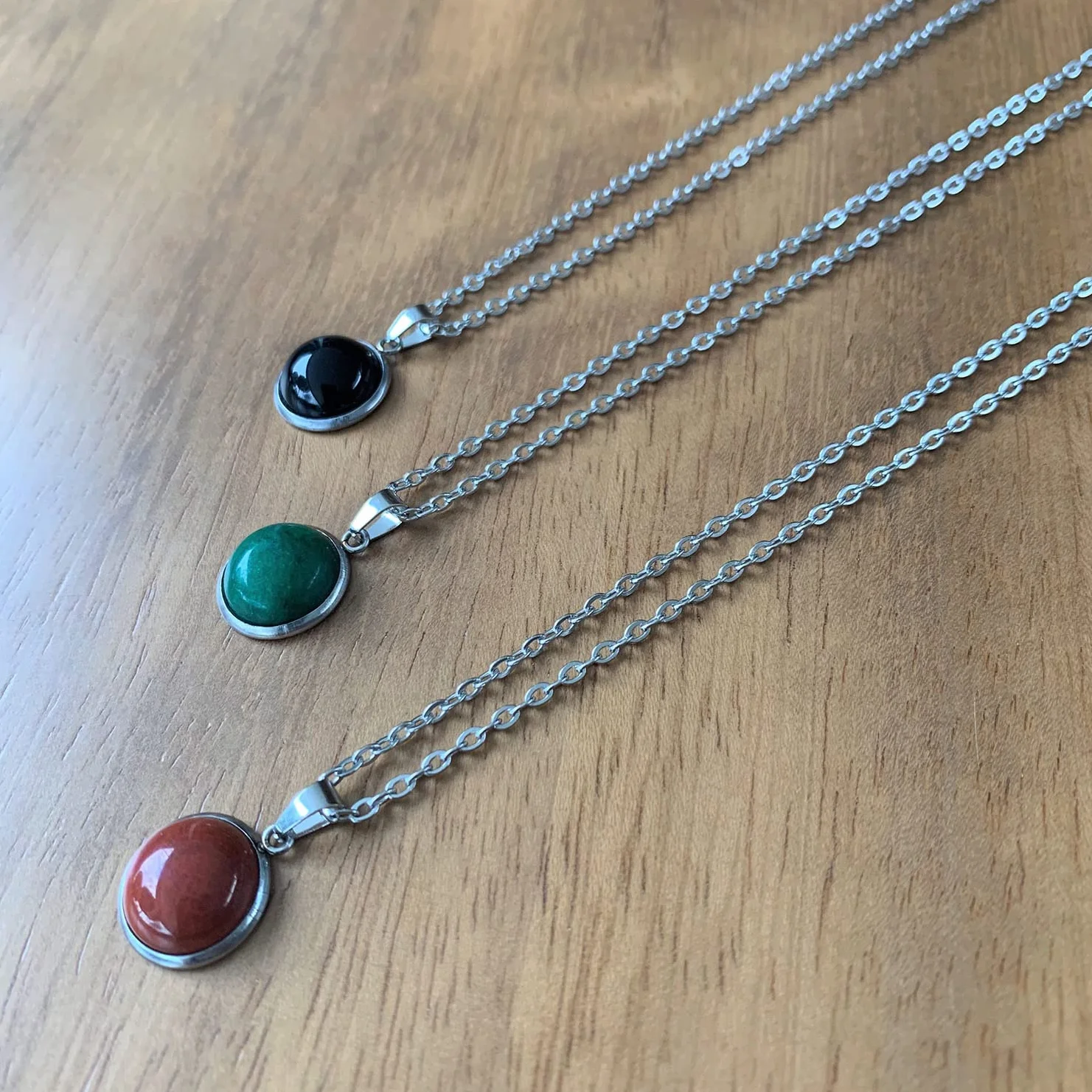 ASTER ALHELÍ Collana Donna Pietra Naturale Acciaio Inox Argentato Ciondolo Pietra Amuleto Protezione Regalo Originale