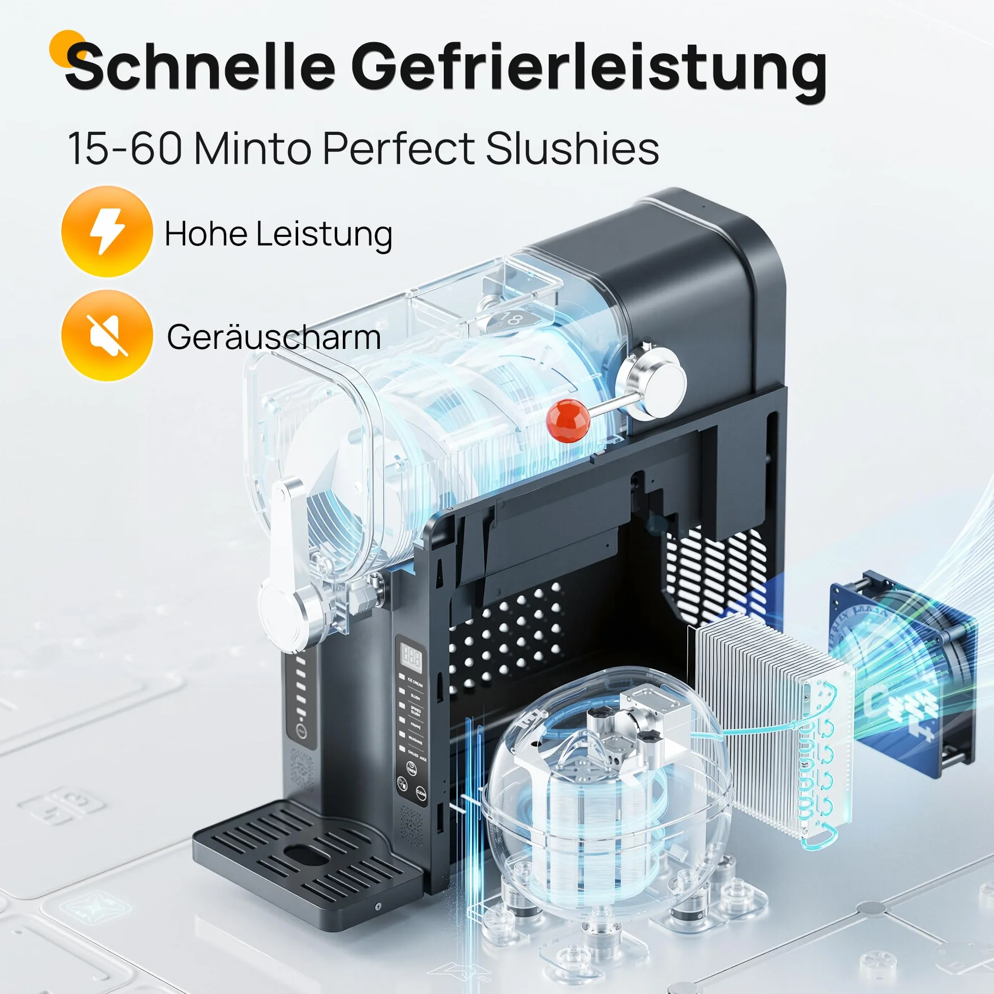 INITIO Slush Machine 2L Slushie Machine per casa con display LED, autopulente, nero, AD03, 6 programmi