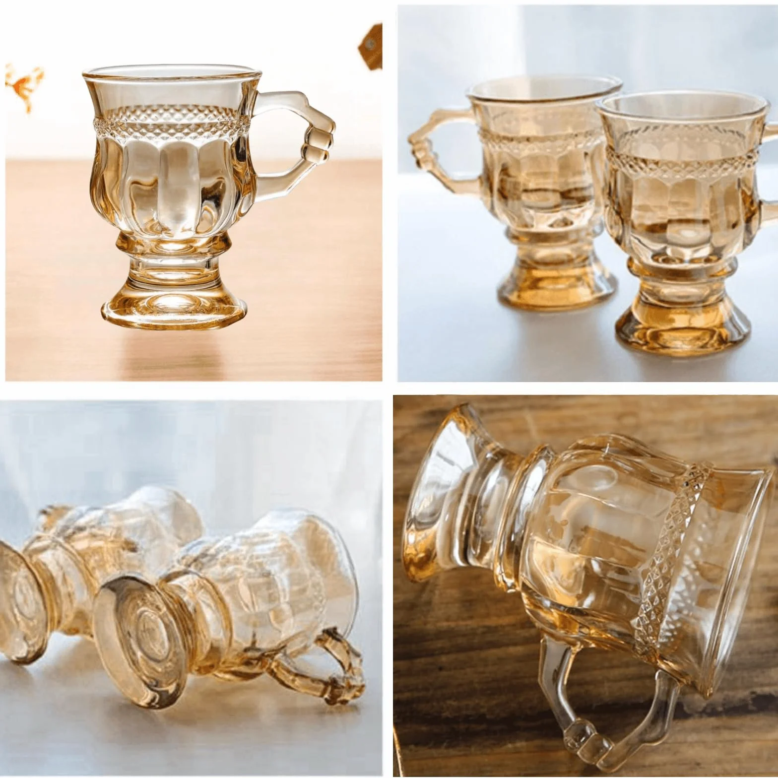 Tazze da caffè irlandesi vintage, in vetro trasparente con manico, base con piedistallo, resistente al calore, tazze resistenti per cioccolata calda, tè, caffè (beige, 2pcs)