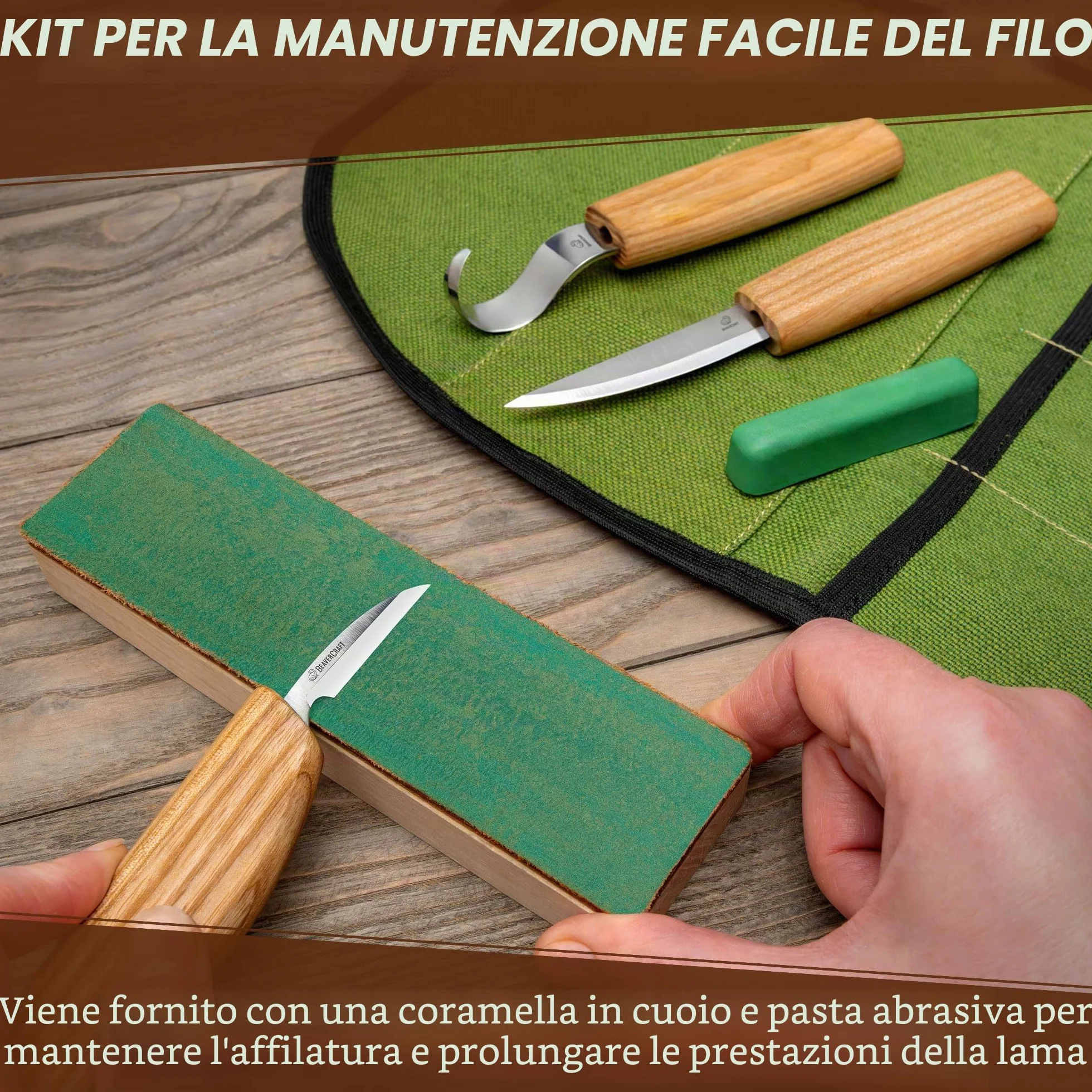 BeaverCraft S13 Kit per intaglio del legno con 3 coltelli - Set utensili per cucchiai, scultura e falegnameria, per principianti destrimani, con coltello a uncino