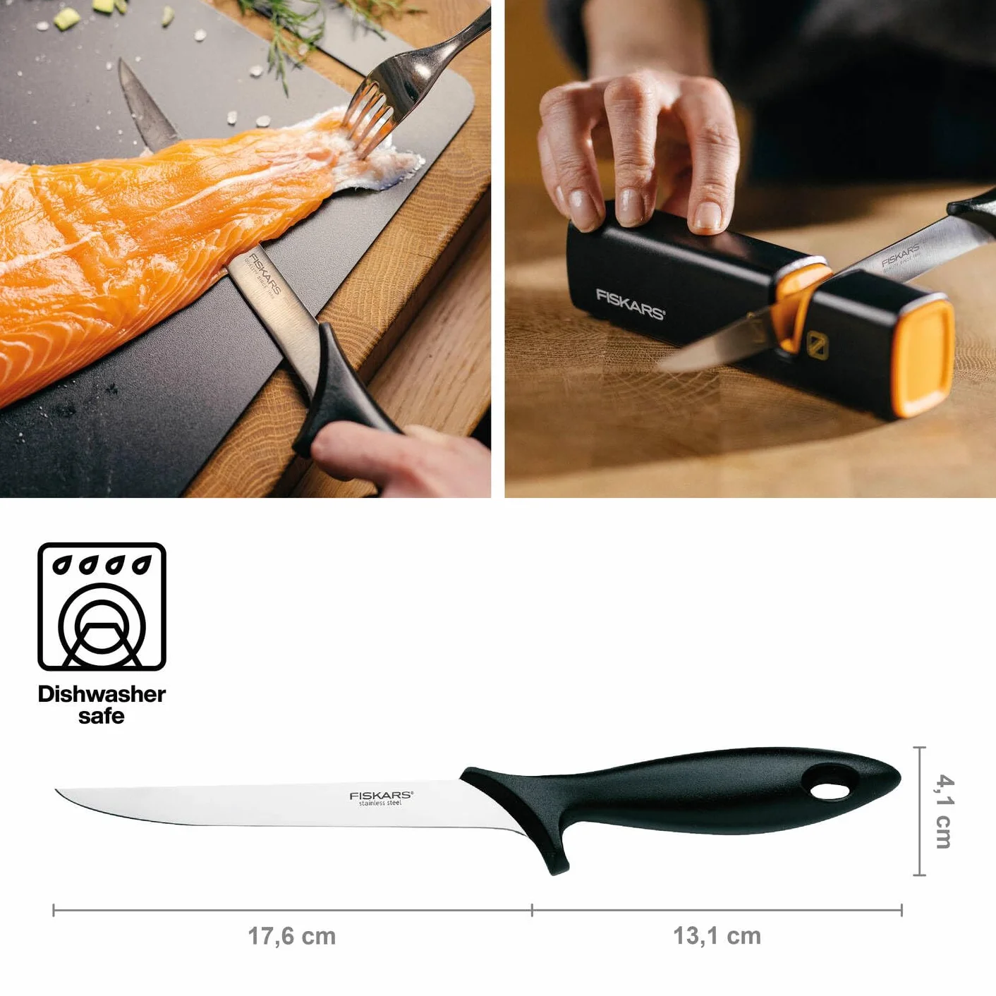 Fiskars Coltello per Sfilettare con Lama Flessibile, Essential, Lunghezza Totale: 30 cm, Acciaio Inox / Plastica PP, Nero, 1065567
