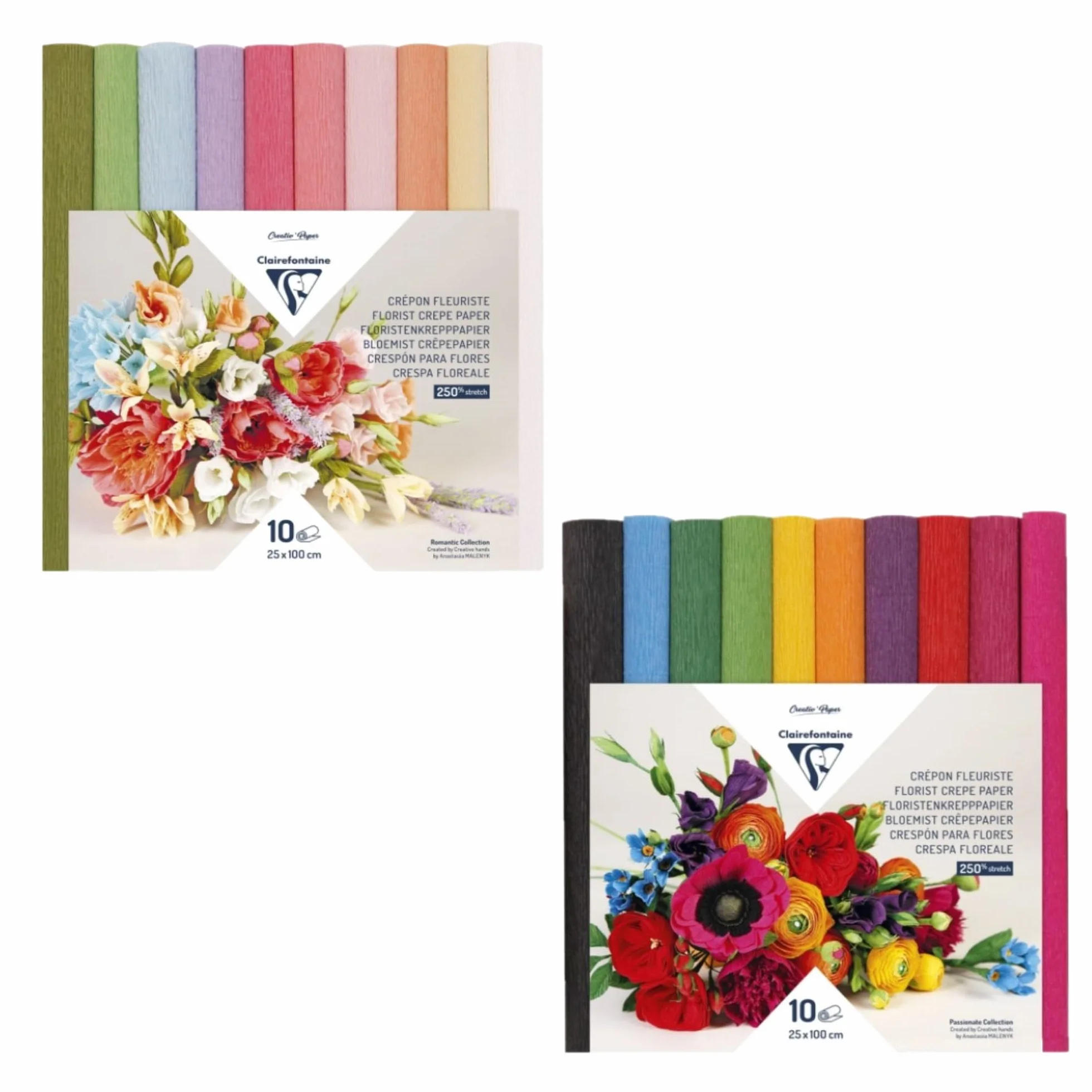 Clairefontaine 10 Rotoli Carta Crespa 25x100 cm 160g 250% Elasticità Fiori Pastello