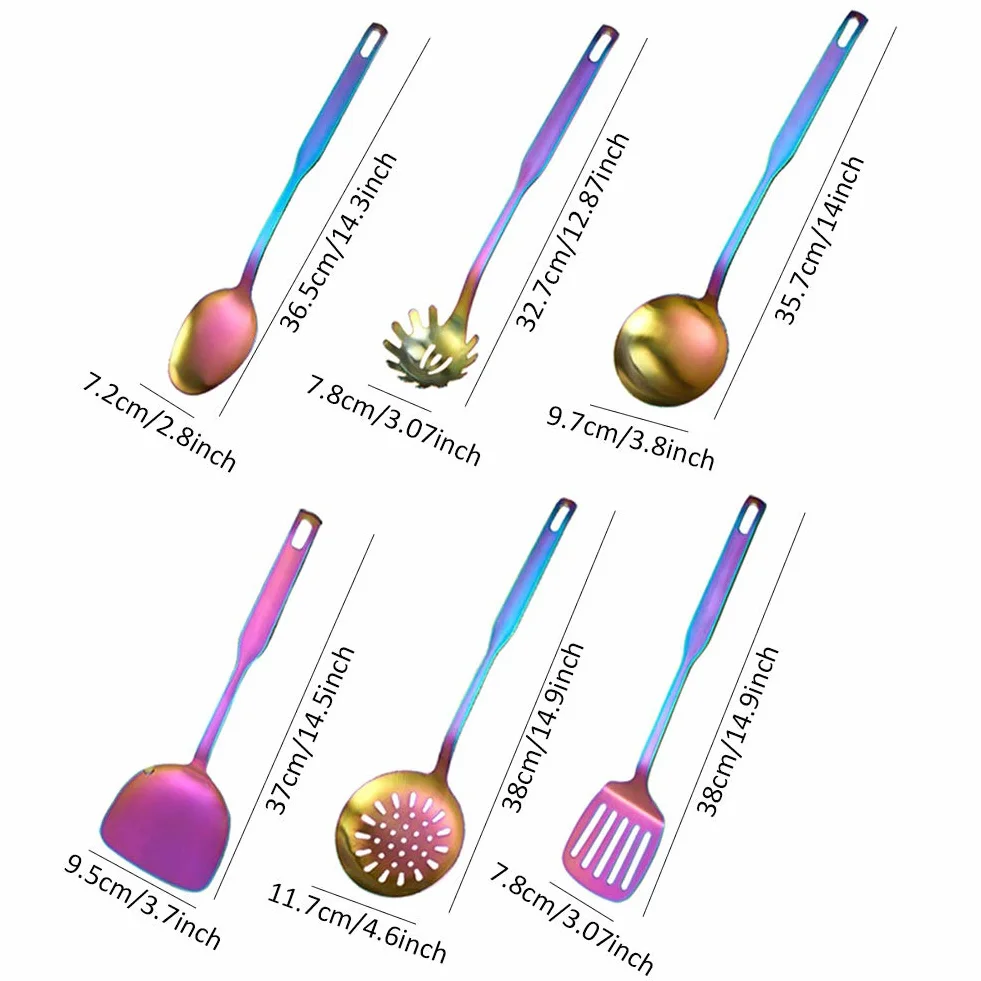 Set di Utensili da Cucina, Set di Utensili da Cucina da 6 Pezzi, Con Foro per Appendere Spatola Resistente al Calore in Acciaio Inossidabile/ Pala Fessura/ Servitore per Noodle
