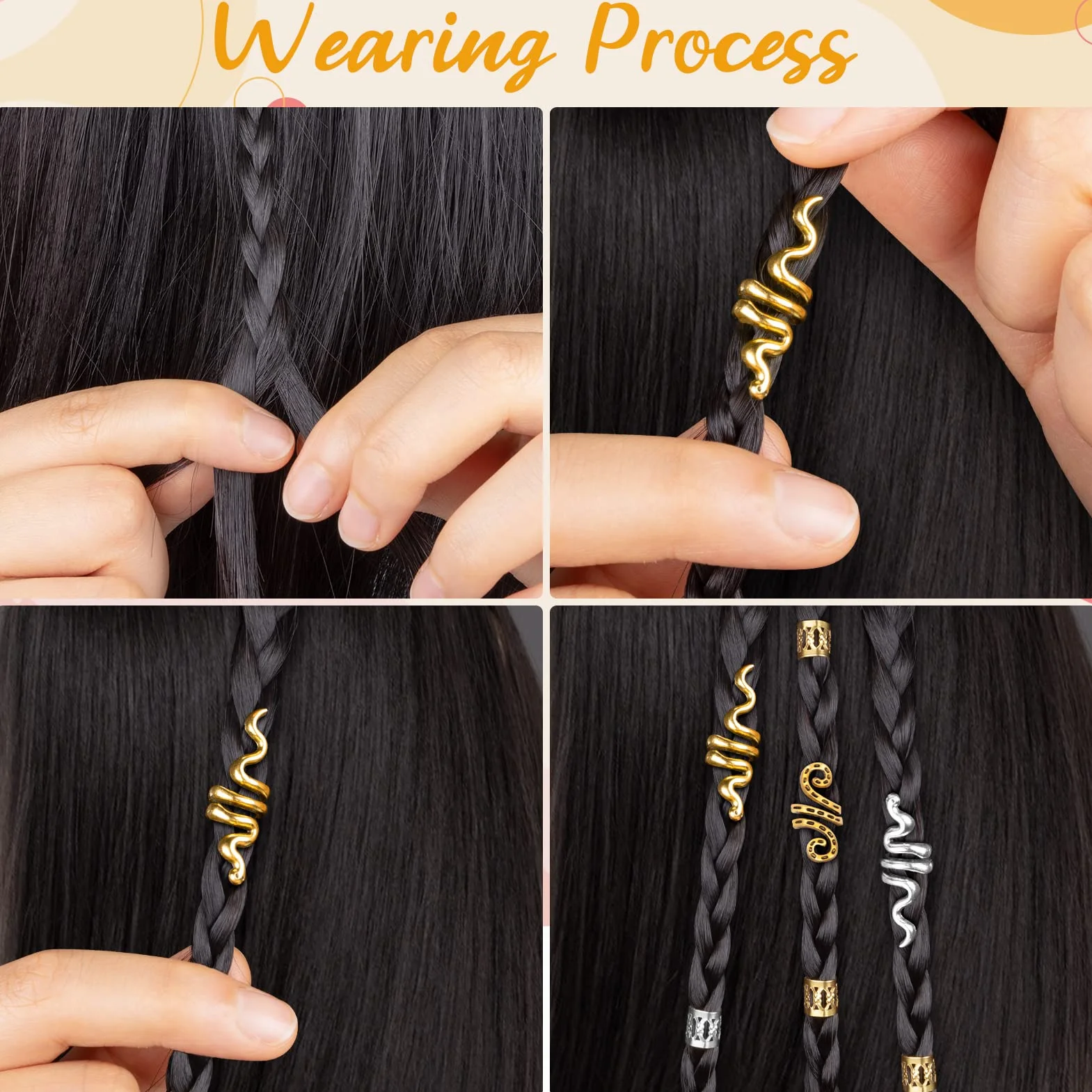 Pezzi Spirale Anelli per Capelli Trecce, Accessori per Treccia in Lega, Perline Gioielli Capelli Vichingo