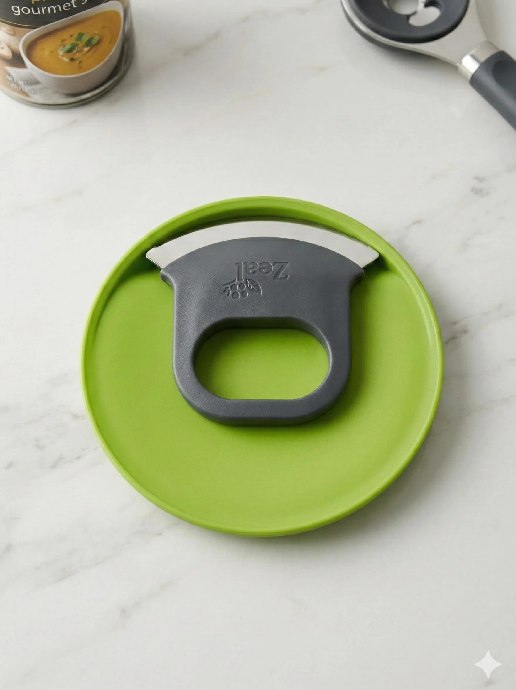 BERARDI B.INTERIORS | Set Tritatutto con Coltello Mezzaluna e Tagliere Curvo, Verde, Acciaio Inox, Design Compatto Salvaspazio con Base Antiscivolo