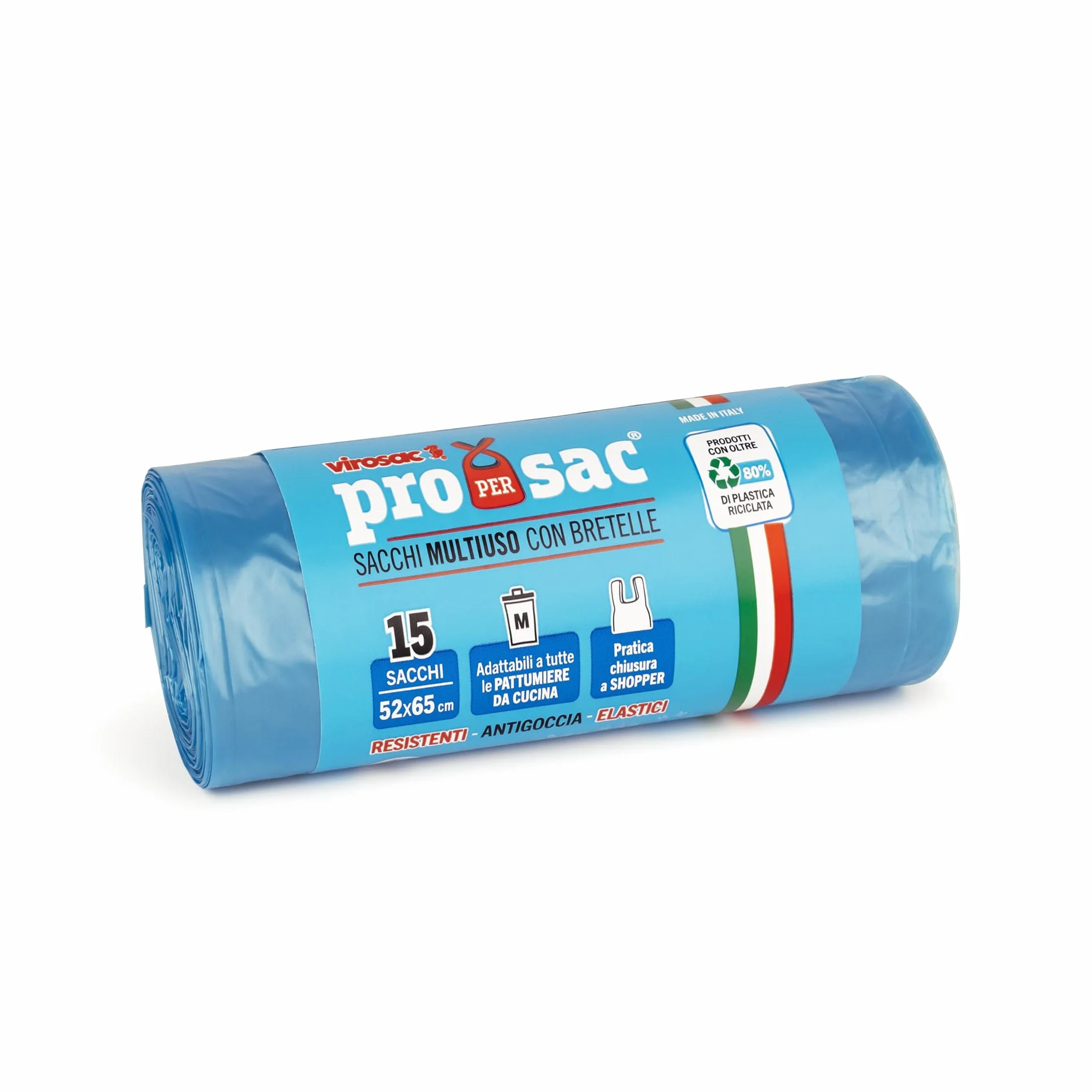 Virosac - Proxsac - Sacchetti profumati a forma di shopper 52x65, 15 pezzi per rotolo, al profumo di talco