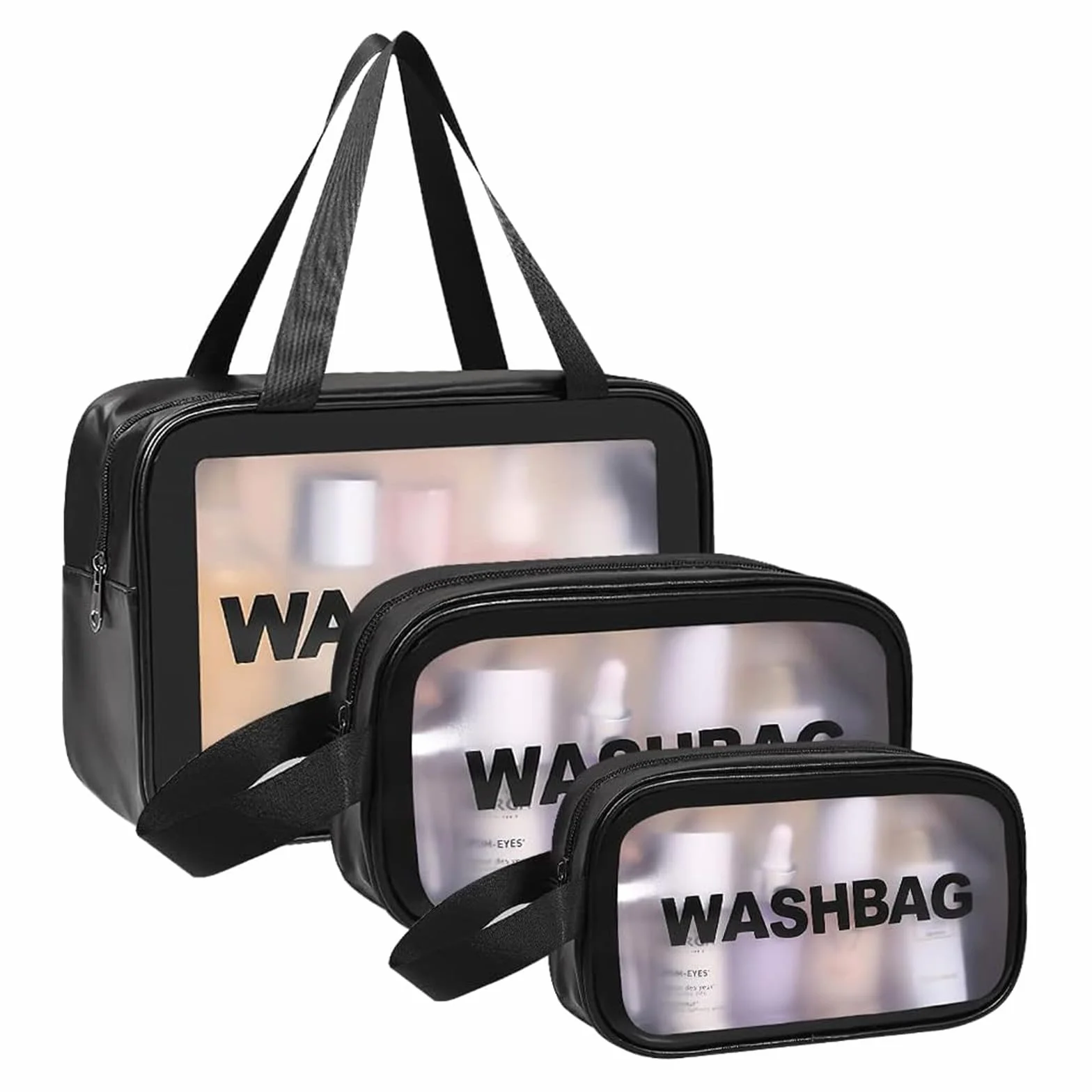 Aucuu Borse Da Toilette Trasparente 3 Pezzi PVC Trousse da Viaggio Impermeabile Borsa Cosmetici Portatile