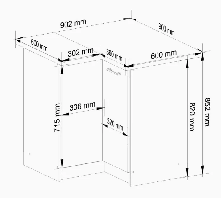 BDW - Armadio Angolare Cucina con Ante e Piano di Lavoro - Armadio 90 cm di Larghezza, 85 cm di Altezza - Mobili da Cucina Singoli (Bianco/Cemento)