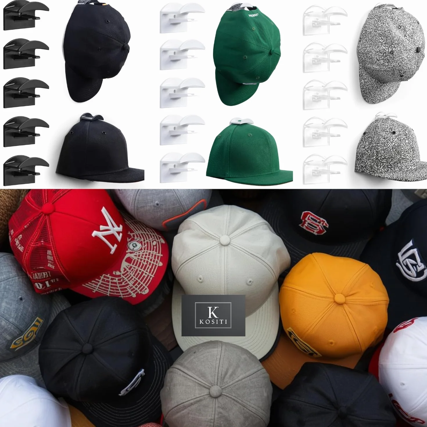 Ganci Porta Cappelli Trasparenti 10 Pezzi – Appendi Cappellini Invisibili Senza Trapano Supporti (Adesivi o con Viti) Elegante Organizer per Cappellino Parete Armadio Porta Giacche da Ingresso Camera