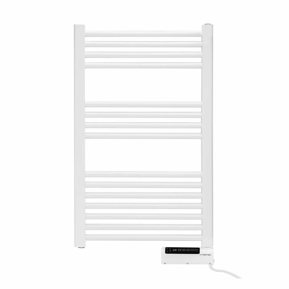 TROTEC Scaldasalviette elettrico TWH 500 S - 500 W, montaggio a parete, design a tubo piatto bianco, funzionamento silenzioso, IPX4, ideale per bagno e WC per ospiti