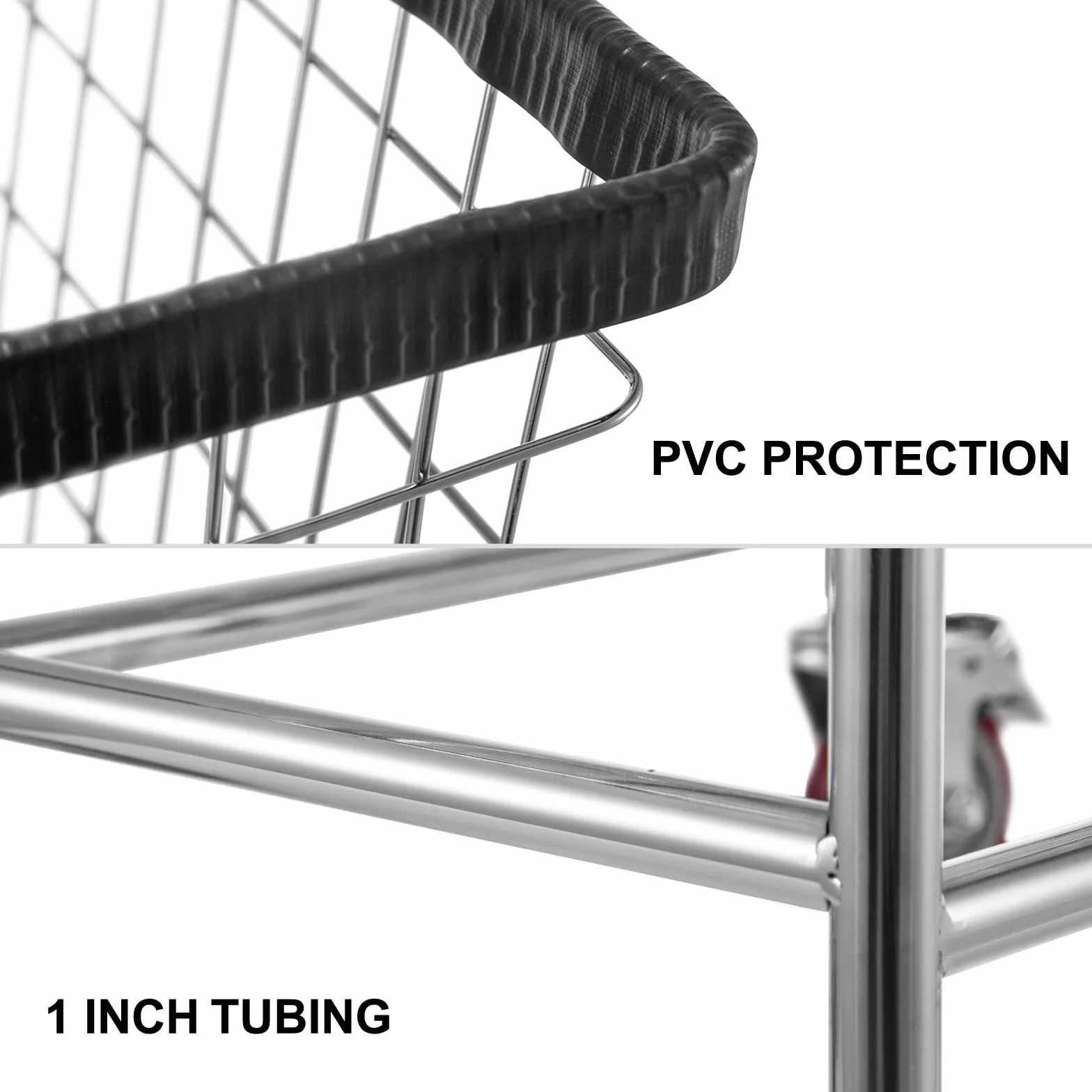VEVOR Carrello portabiancheria in filo metallico con ruote, Carrello portabiancheria in filo metallico commerciale da 35''x15,7''x22'', Telaio in acciaio con finitura cromata