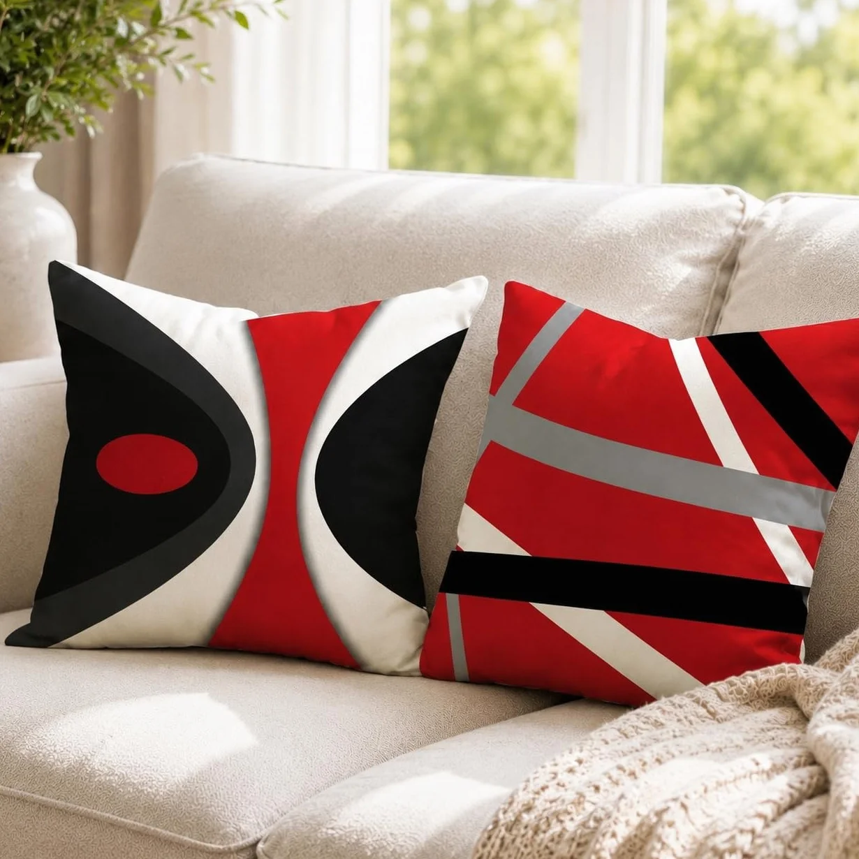 Set di 4 Fodere per Cuscini 40x40 cm Cotone e Lino Geometrico Decorativo