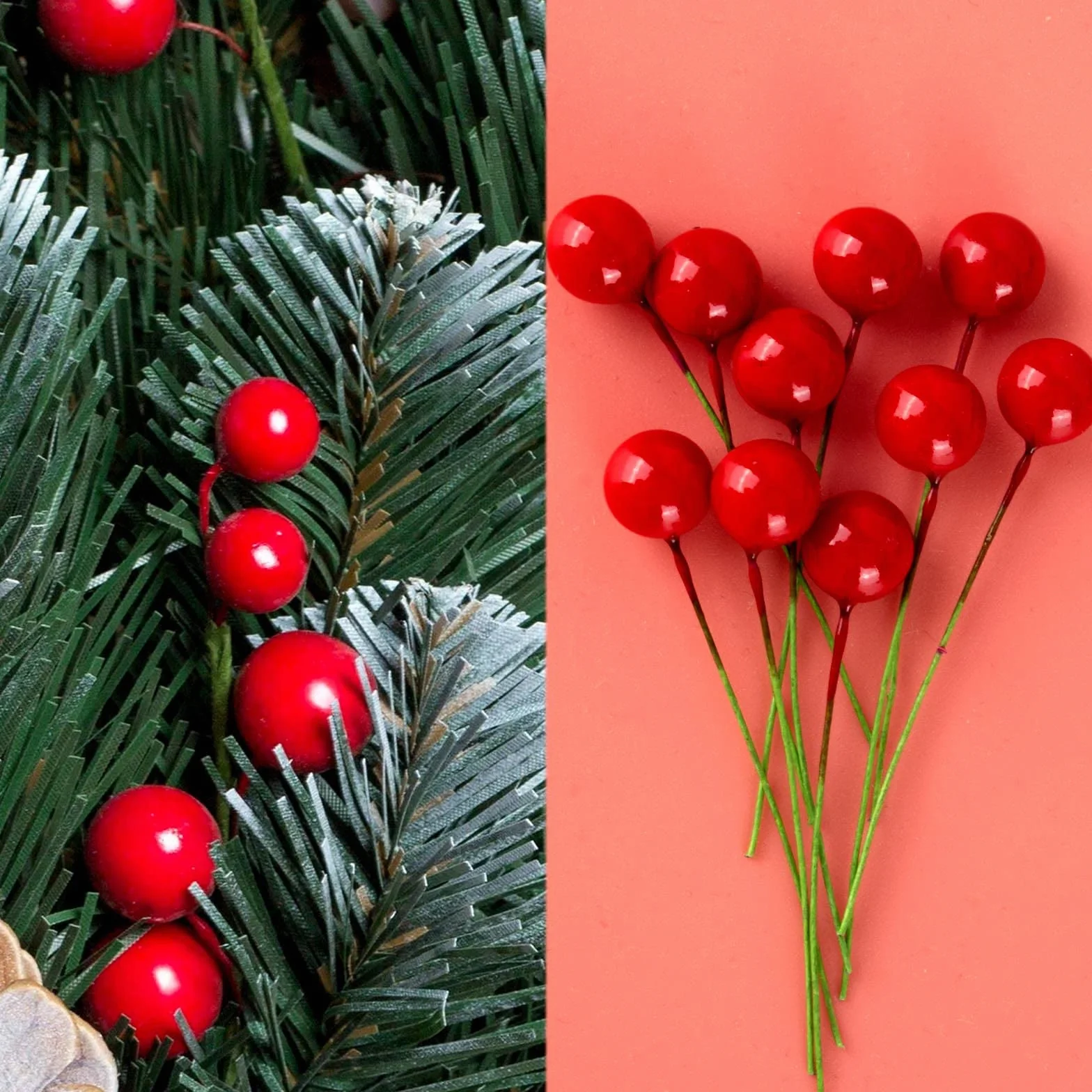 150 pezzi bacche rosse natalizie decorazione mini palla artificiale agrifoglio ghirlanda ornamenti