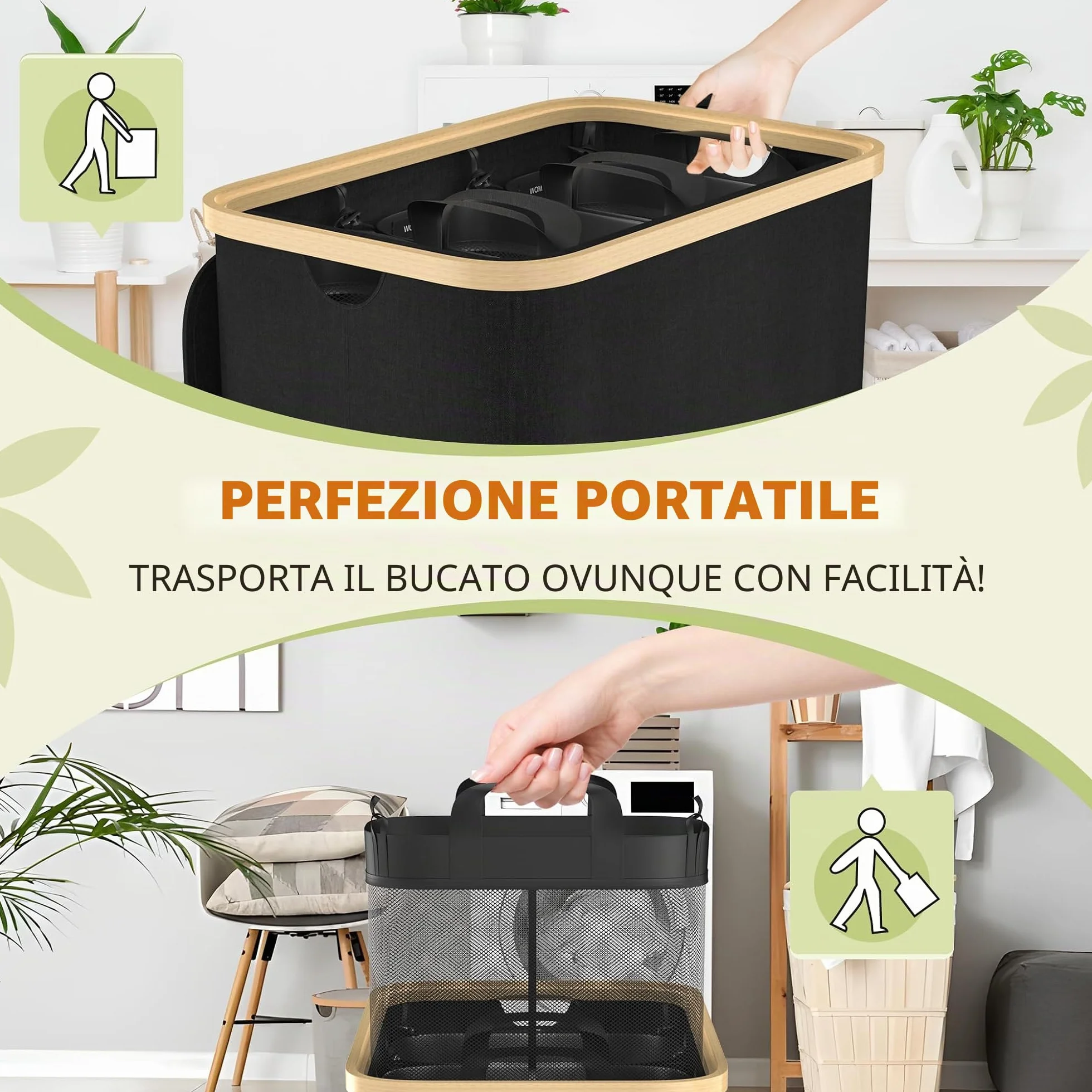 LARS360 Cesto per la Biancheria a 3 Scomparti, Cesto per Biancheria con Coperchio, 140L, Cesto Compatto, Cesto Pieghevole per la Biancheria, Organizzatore per Biancheria (Nero)
