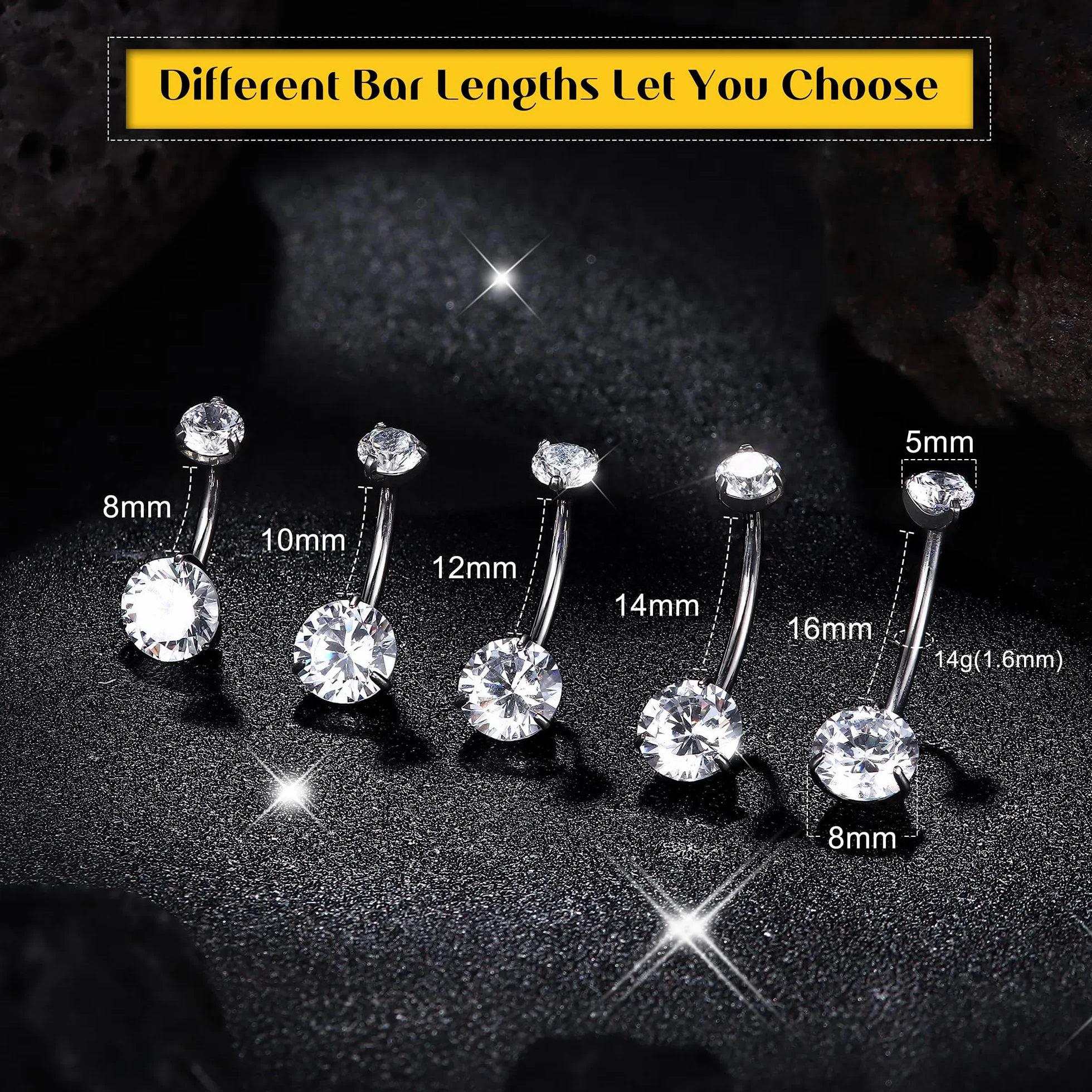 Diamday Piercing Ombelico G23 Titanio Anello 14G CZ Barra Pancia Barbell Ventre Gioielli Donna Uomo 8-16mm