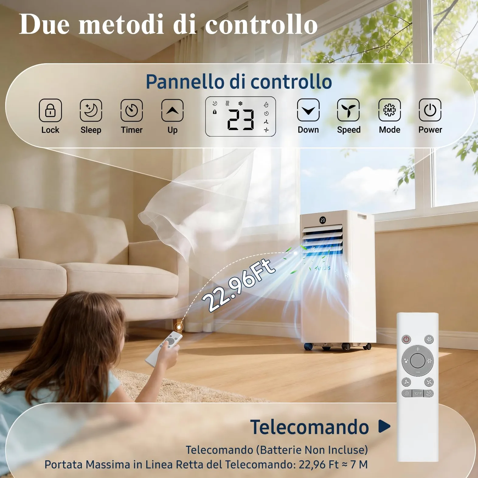 Condizionatore Portatile Climatizzatore Silenzioso - 9000BTU Climatizzatore senza Unità Esterna, Raffrescatore a Basso Consumo con Kit Finestra, Display LED, 4 Modalità, Copertura 33 m² Bianco