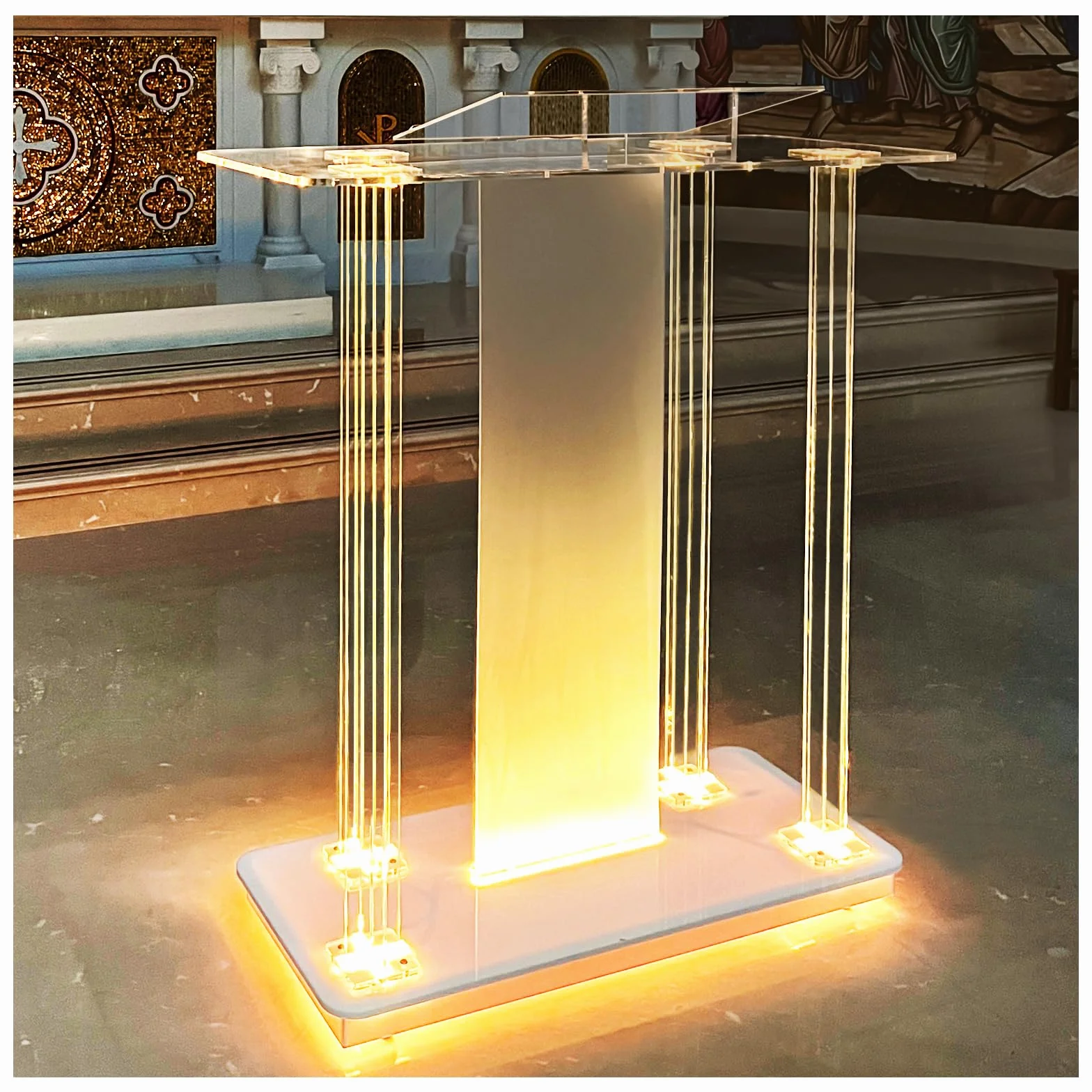 Afitdon Chiesa pulpito, in Acrilico Trasparente con Ruote e 15 Colori Regolabili, Luce a LED, in Acrilico, Grande Supporto per Chiesa, concerti, conferenze, Matrimoni, aule (40 x 17,7 x 46,6")