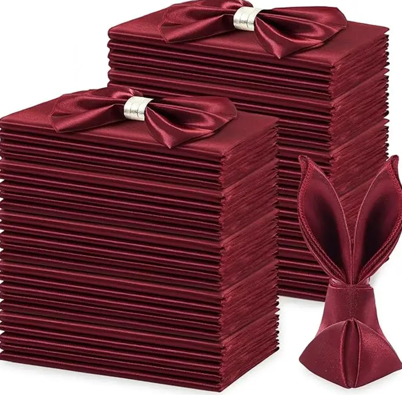 Kitchen Tovaglioli Stoffa 60 Pack 30X30cm Wine Red Satin Table Napkins Soft Smooth Cloth Silky For Restaurant Party Decoration