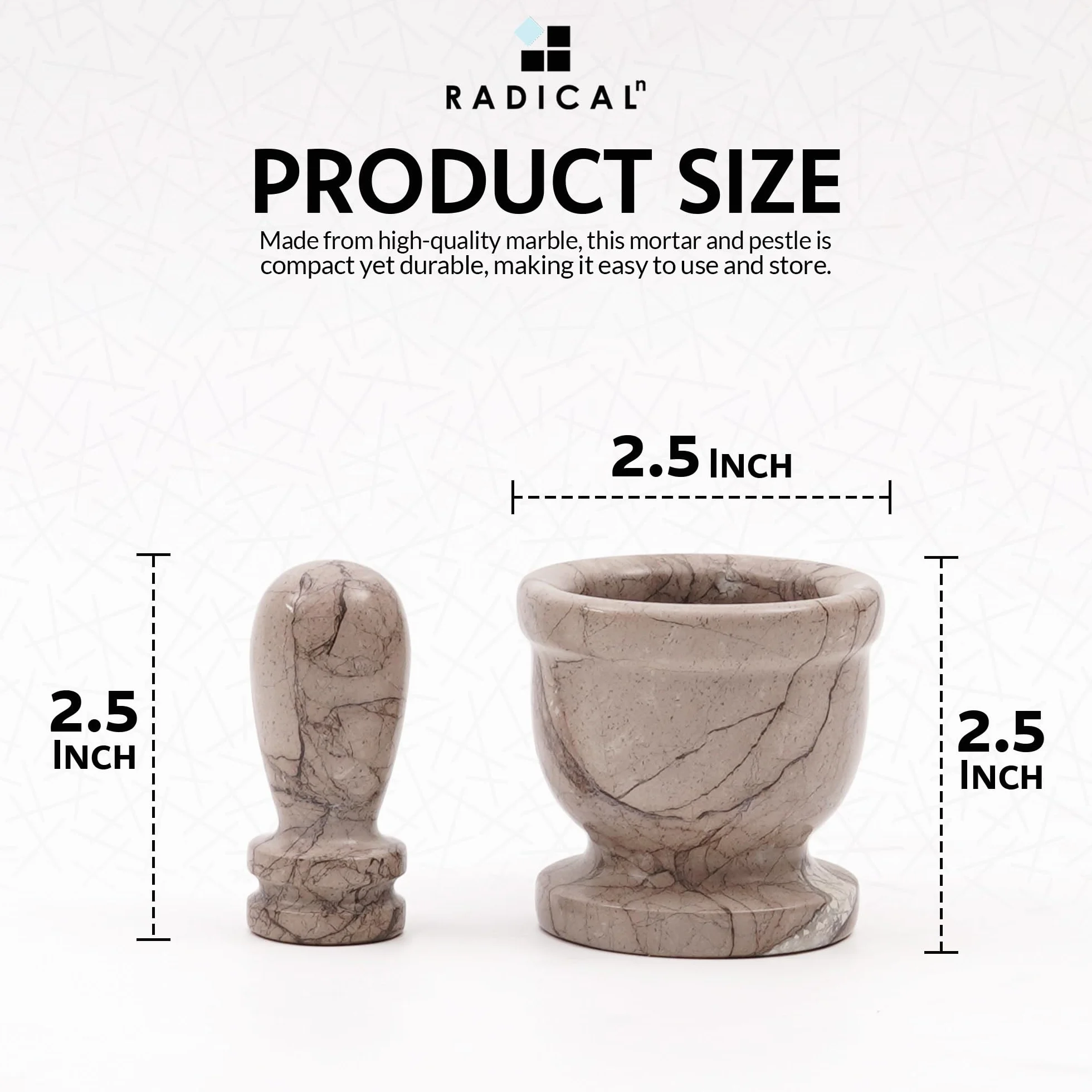 Set di mortaio e pestello in marmo Marinara da 6,3 cm fatto a mano