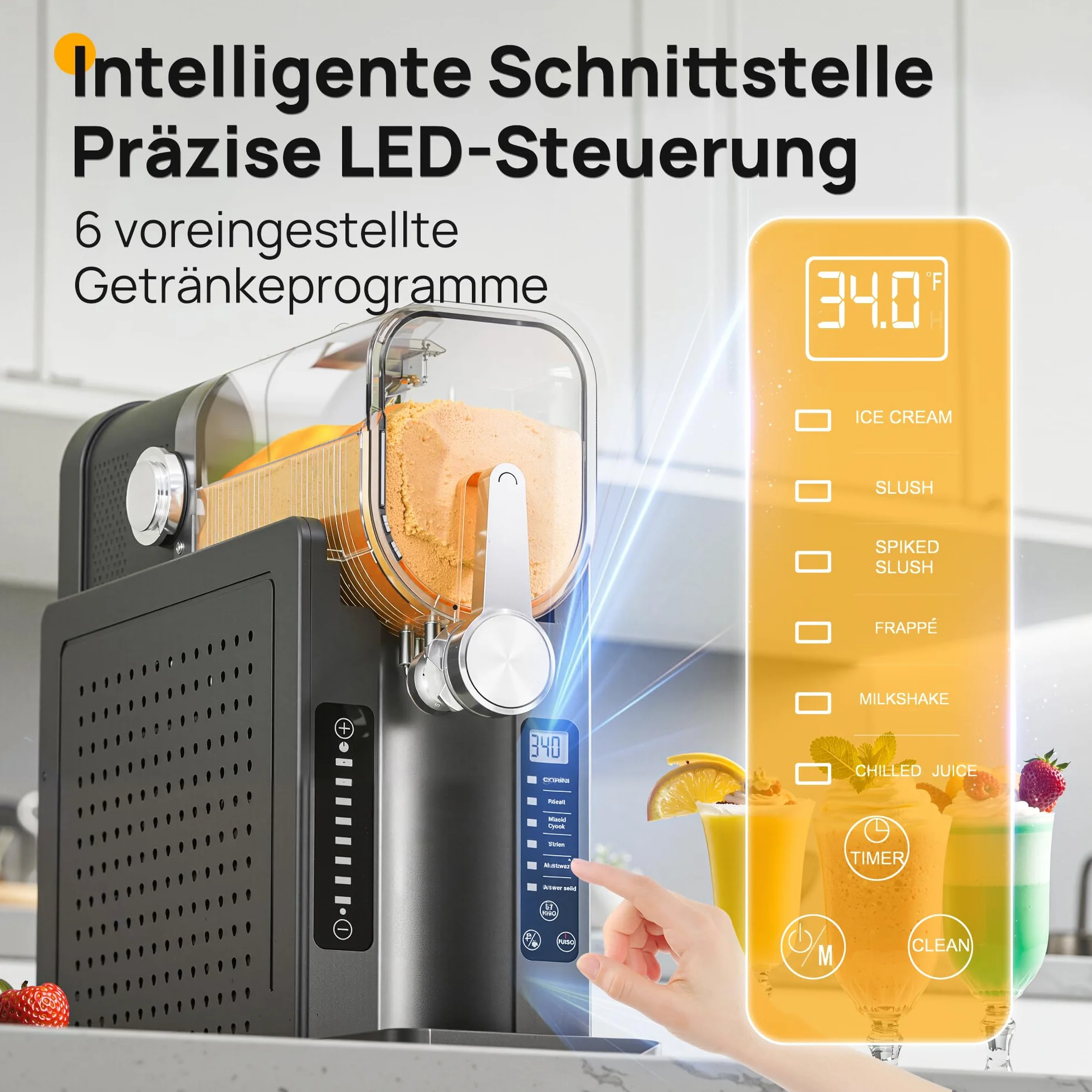 INITIO Slush Machine 2L Slushie Machine per casa con display LED, autopulente, nero, AD03, 6 programmi