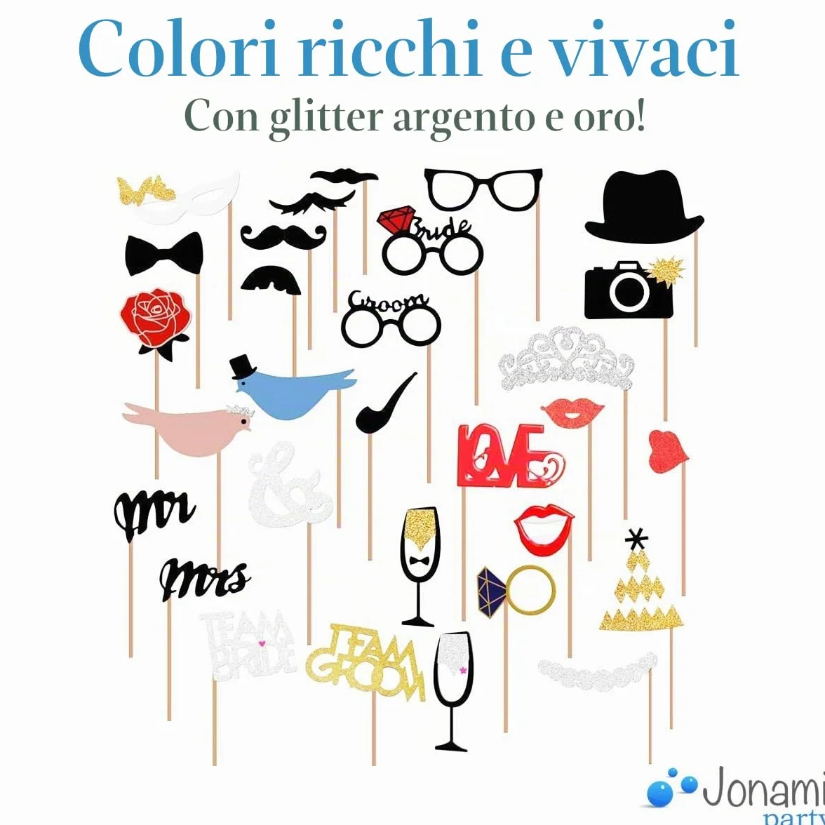 Jonami Foto Booth Props Matrimonio, Accessori Divertenti per Nozze Bandierine Oggi Sposi Selfie