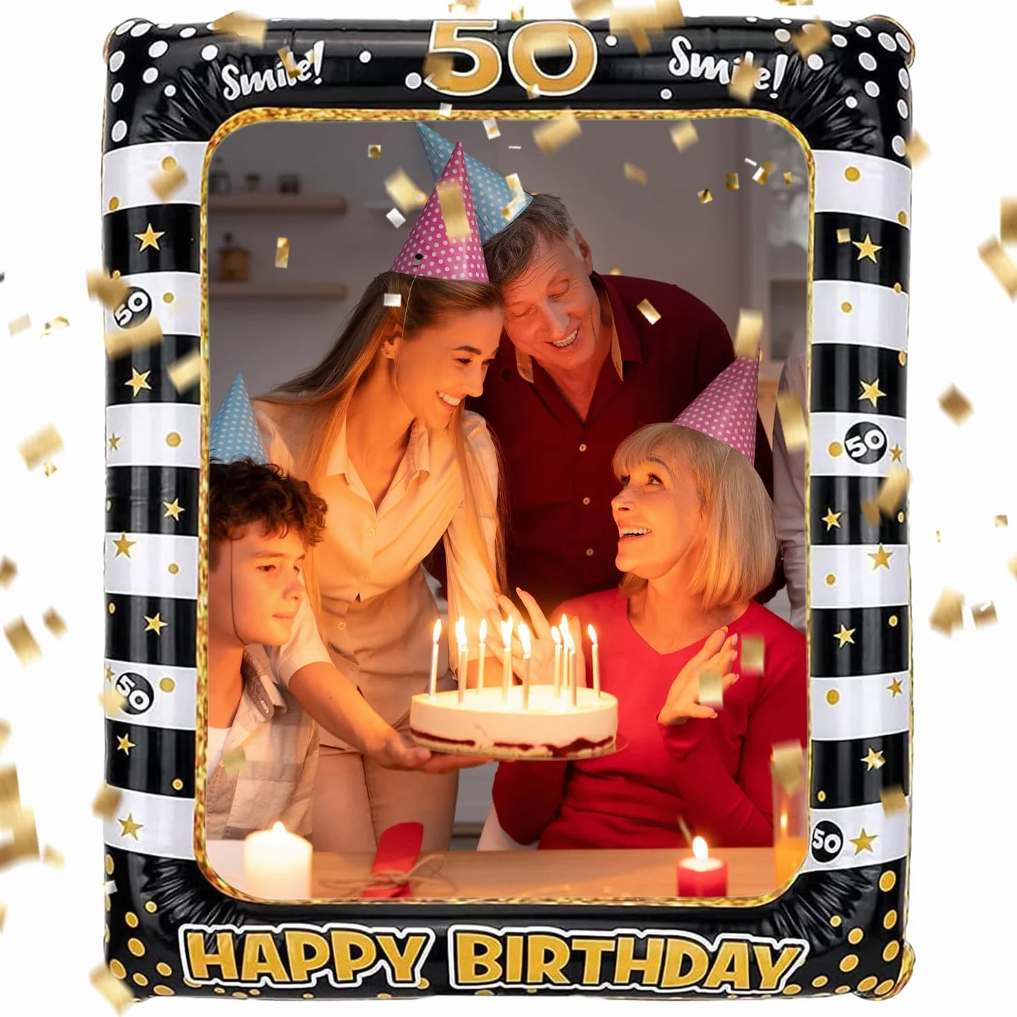 RCIDOS Cornice Per Foto Compleanno Gonfiabile, 50° Per Foto Di Compleanno, Accessori, Photo Booth Props Si Applica A Uomo Donna