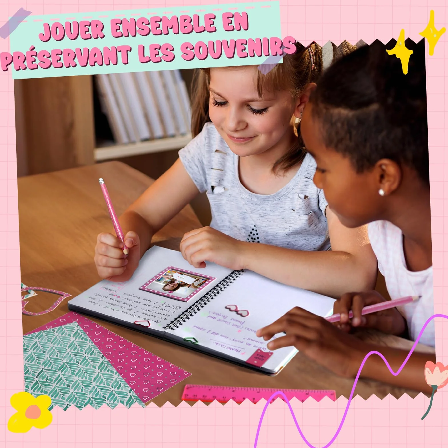 EDUMAN Scrapbook Accessorio Set, Bullet Junk Journal Set con Journaling Scrapbook Accessorio, A5 Raster Notebook, DIY Scrapbook Regalo per Ragazze (Rosa)