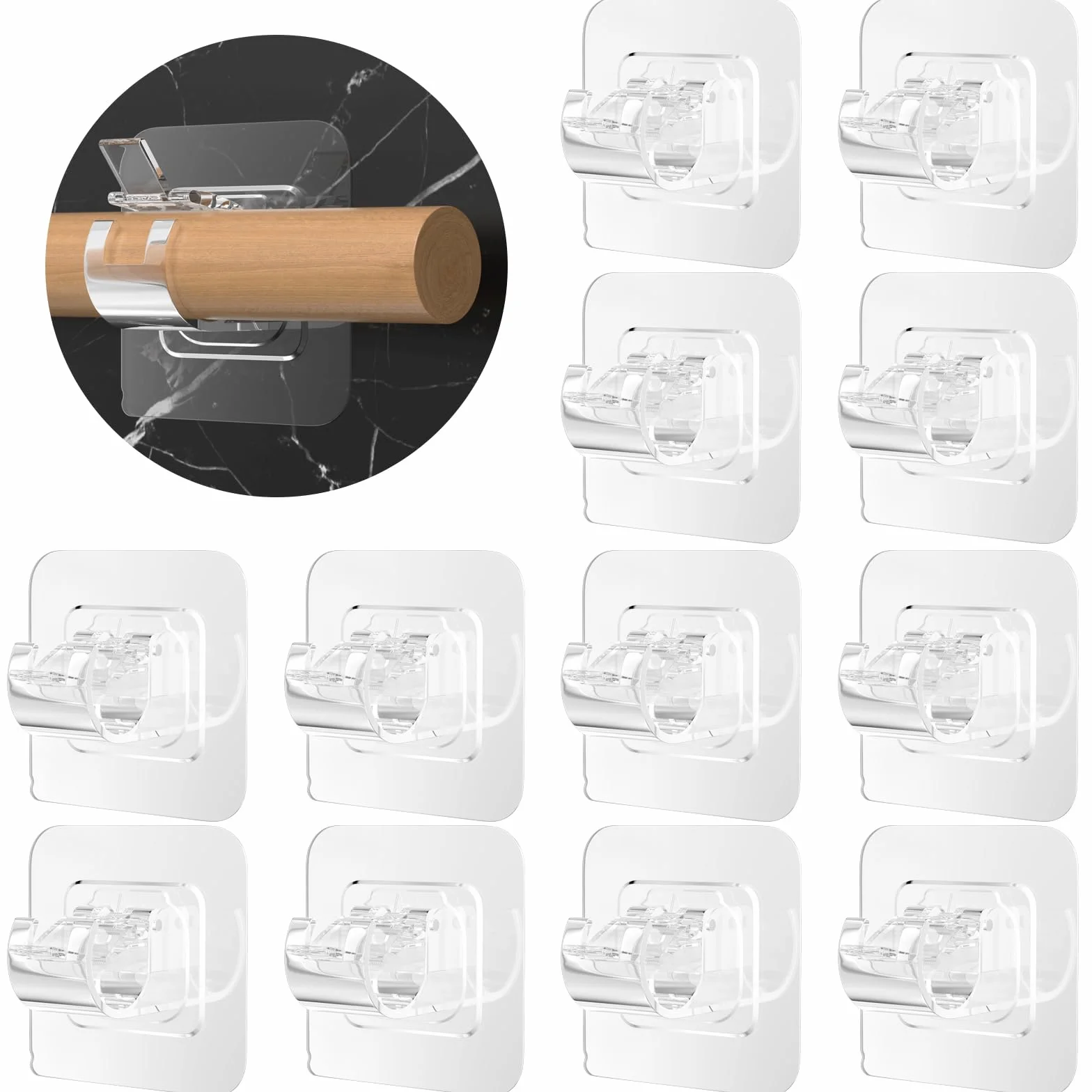 14 Pezzi Ganci per Tende Senza Bucare, Gancio Supporti Asta Tenda, Porta Staffe Adesivi Trasparente per Casa Bagno Cucina Hotel